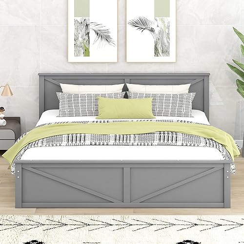 Miniatura 2 de Anwick Cama de plataforma de madera con 4 cajones de almacenamiento, base de cama de plataforma de madera maciza con cabecera y patas de apoyo para