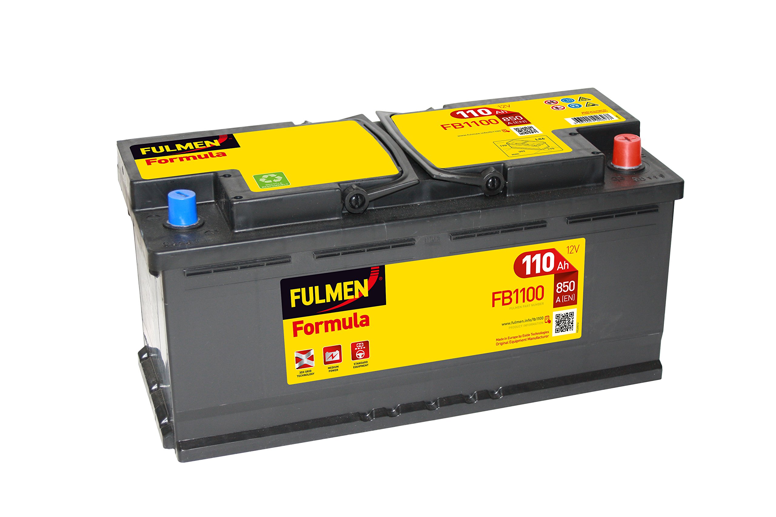 Fulmen FB1100 Batterie Auto Formula 12V Plomb Acide pour tout type de véhicules - 110Ah 850A - Puissance élevée