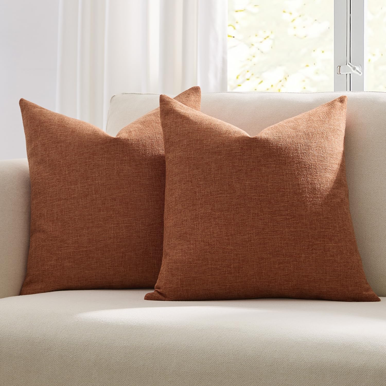 Meekio Set of 2 Fall Pillow Covers Burnt Orange Pillow Covers 18 x 18 Inch for Fall Decorations