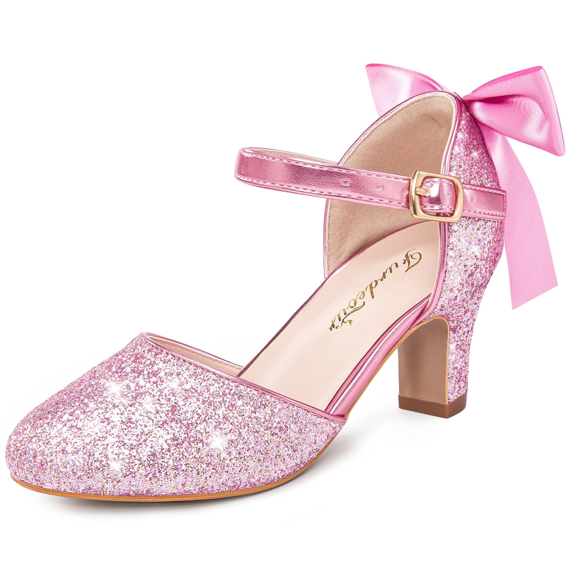 Furdeour Dress Shoes for Girls Heels Kids Princess Bow Pumps Flower Girl