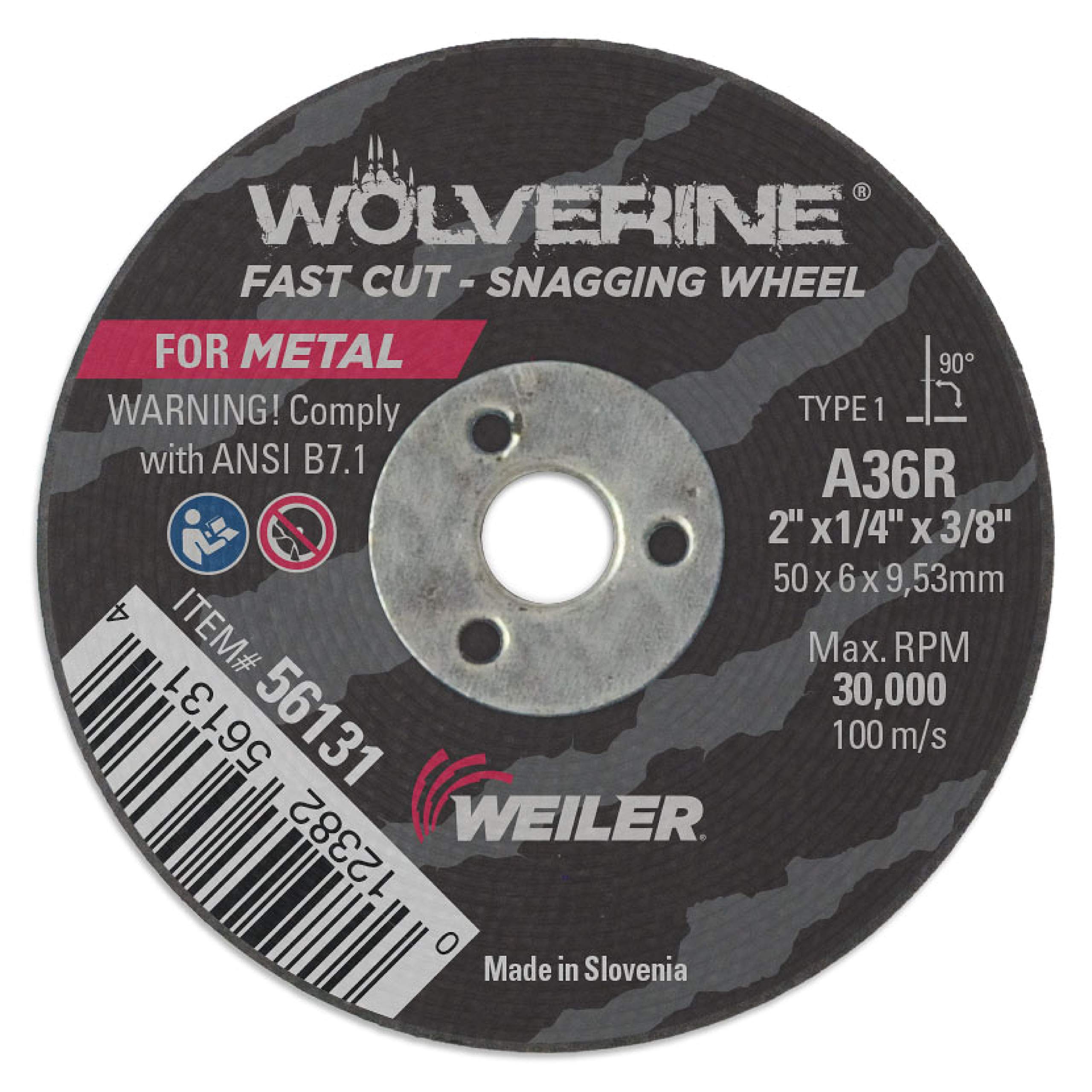 Weiler 56131 2-Inch Cutting Wheel, Wolverine AO Steel/Metal Fast Cutting, Value Snagging, 1/4" A36R Type 1 3/8" Arbor (Pack of 40)