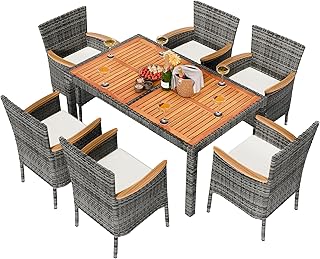 10 Artificial Turf Backyard Ideas for Low Maintenance Outdoor Living 26 Shintenchi 7 Pieces Patio Dining Set, Wicker Patio Furniture Set with So...