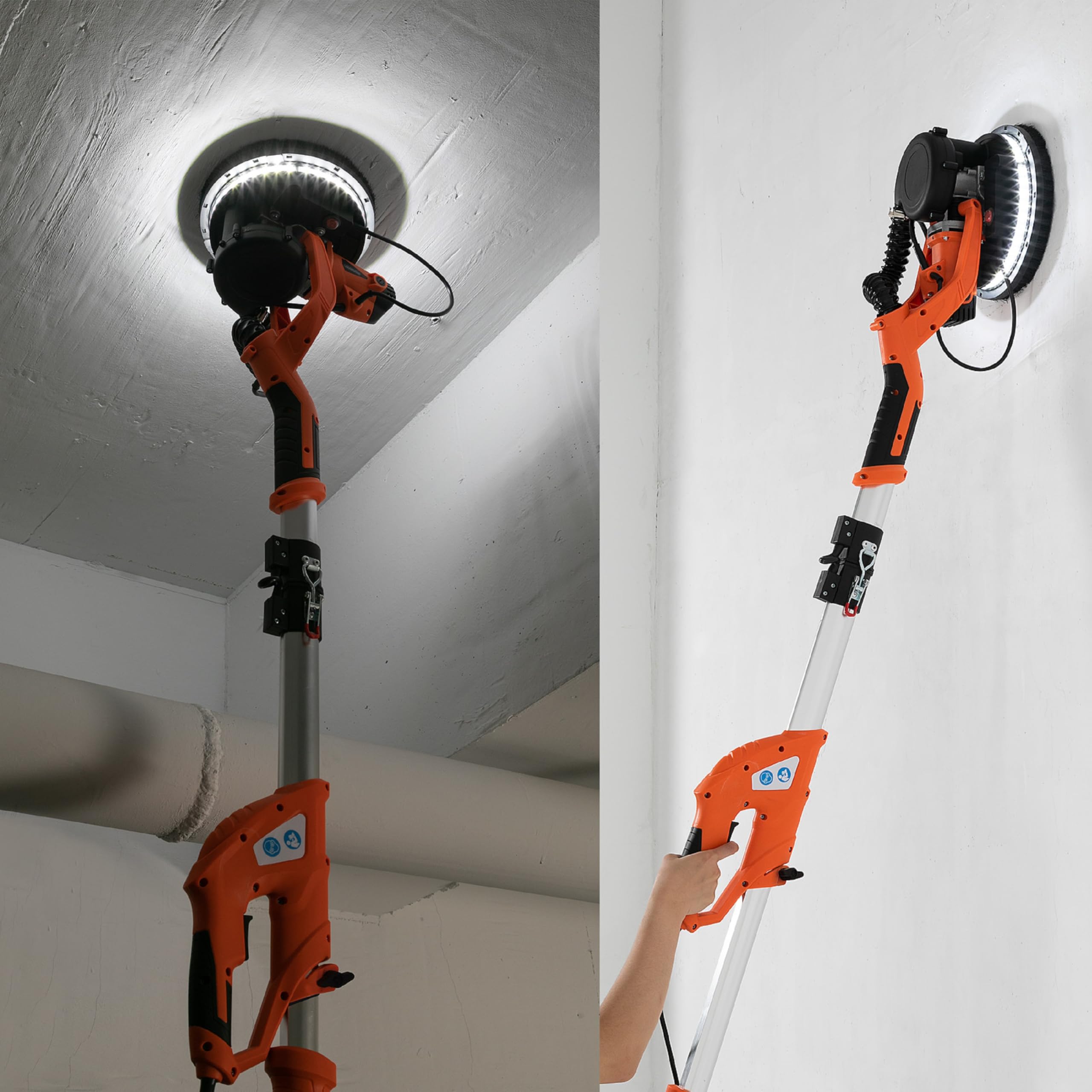MONZANA® Ponceuse girafe avec aspirateur 750W max. 1750 tr/min 12x disques abrasifs 80 LED polisseuse meuleuse plafond mur manche télescopique