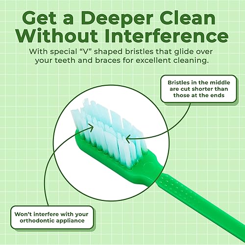 Miniatura 3 de Ortho ReadyBrush - Cepillo de dientes prepegado individualmente envuelto individualmente, cerdas suaves ortodónticas con ribete en V para aparatos