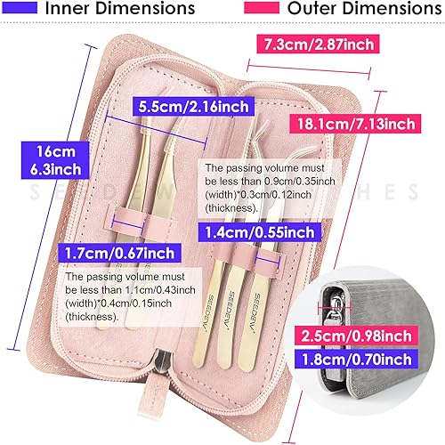 Miniatura 3 de SEEDEW - Juego de 5 pinzas doradas de acero inoxidable + 1 bolsa de almacenamiento, pinzas puntiagudas de aislamiento para extensiones de pestañas