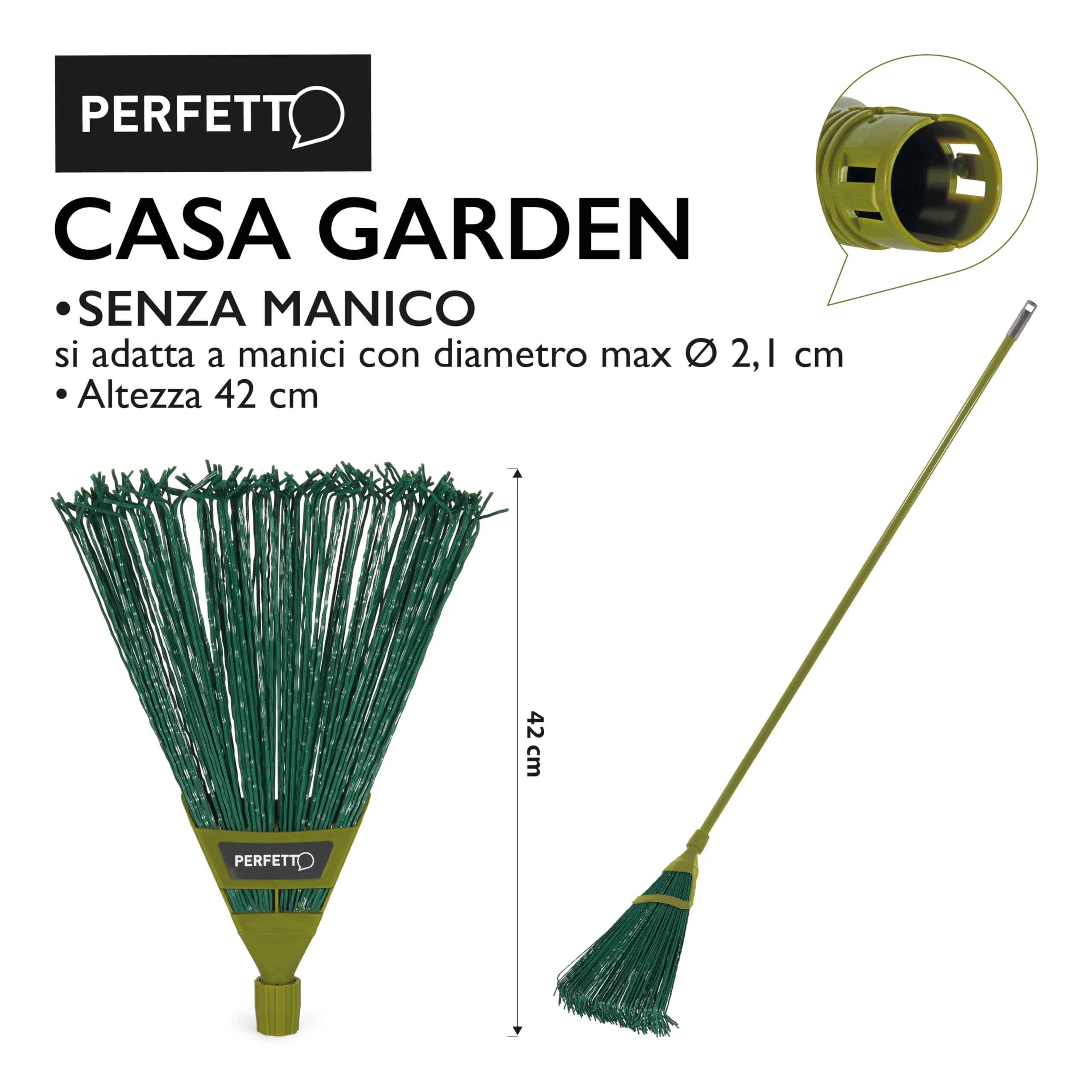 Perfetto - Casa Garden - Scopa Rastrello Flessibile - Raccolta Foglie e Detriti per Giardino. Cm 42.