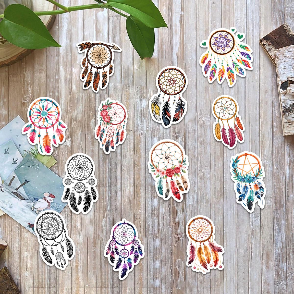 Calcomanías de atrapasueños coloridas para ventana casco teléfono y botella de agua impermeables pack 12