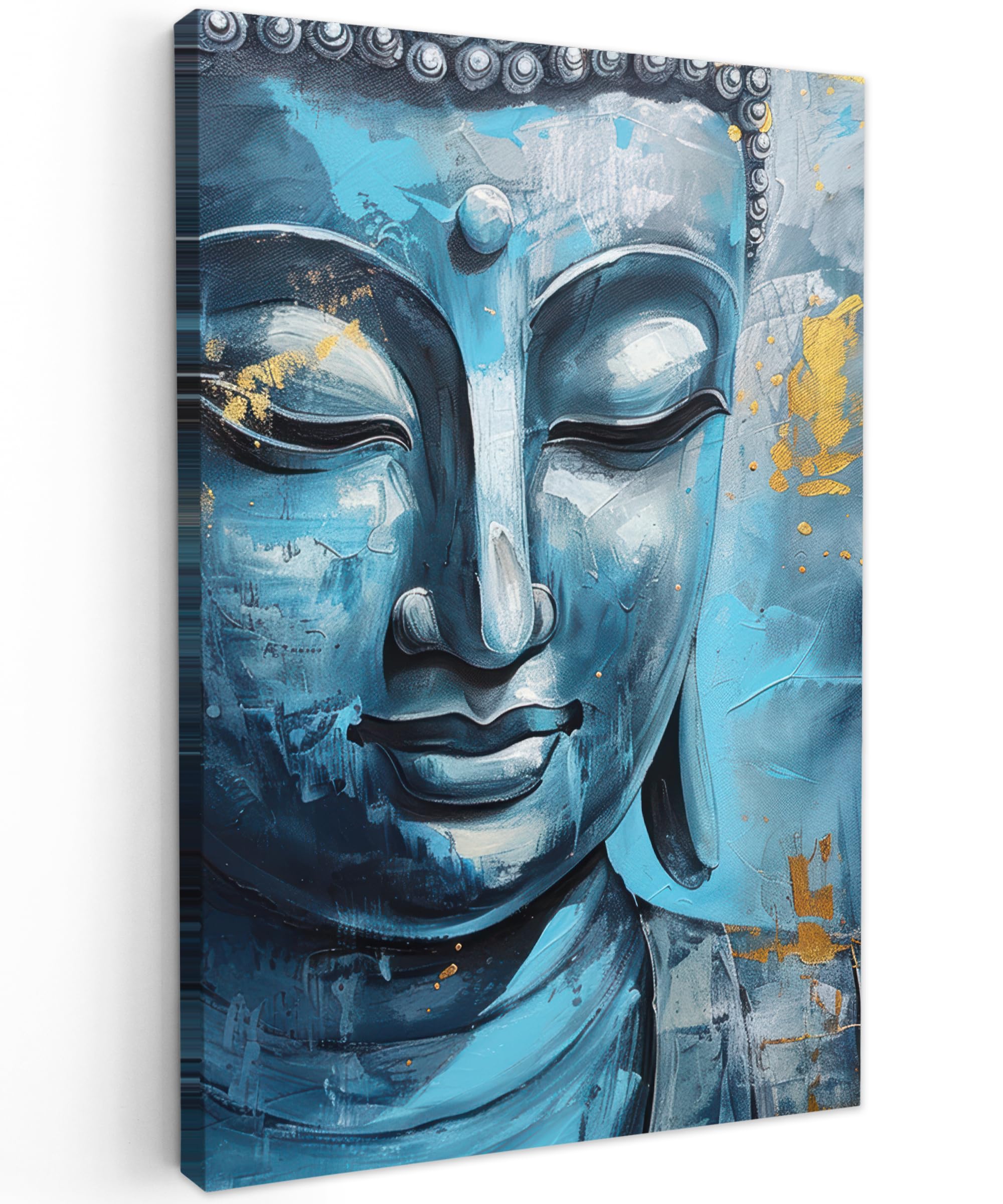 MuchoWow© Leinwand Bilder Klein 20x30 cm Mini Wanddeko Wohnzimmer Aesthetic Room Decor Deko Zimmer Wandbilder Modern Bild auf Leinwand Buddha - Zen - Blau - Gold - Luxus - Kunst