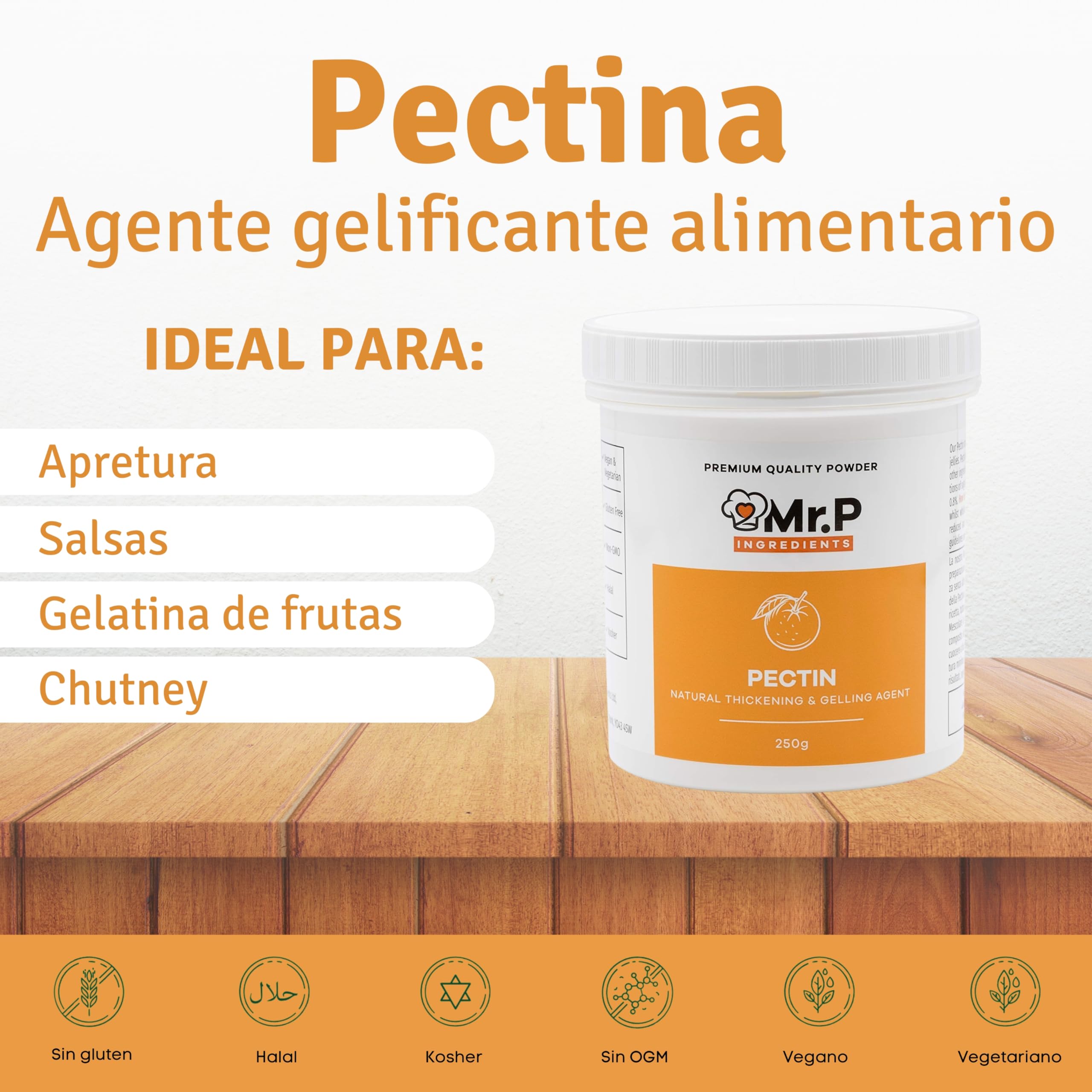 Mr.P Ingredients Pectina 250 g NH en Polvo Termorreversibles Ideal para Mermeladas Compotas de Frutas Confituras Chutney Jaleas de Frutas Vegano Vegetariano Sin Gluten Sin OGM Halal Kosher