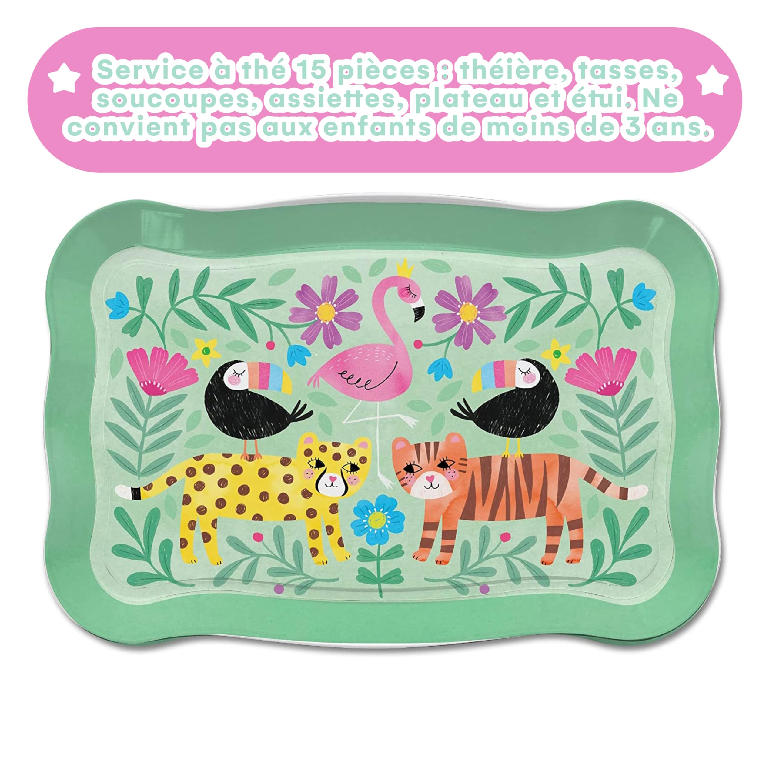 Jewelkeeper - Service à Thé pour Enfants, Dînette et Son Coffret Jouet, 15 Pièces - Modèle Safari