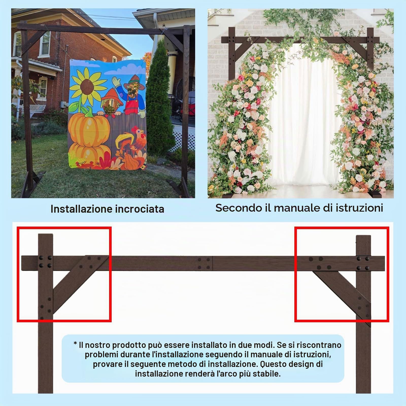 Arco per matrimonio, in legno, 2,28 m, decorazione quadrata, per matrimoni, decorazione classica, per matrimoni, archi di rose, archi da giardino e da giardino