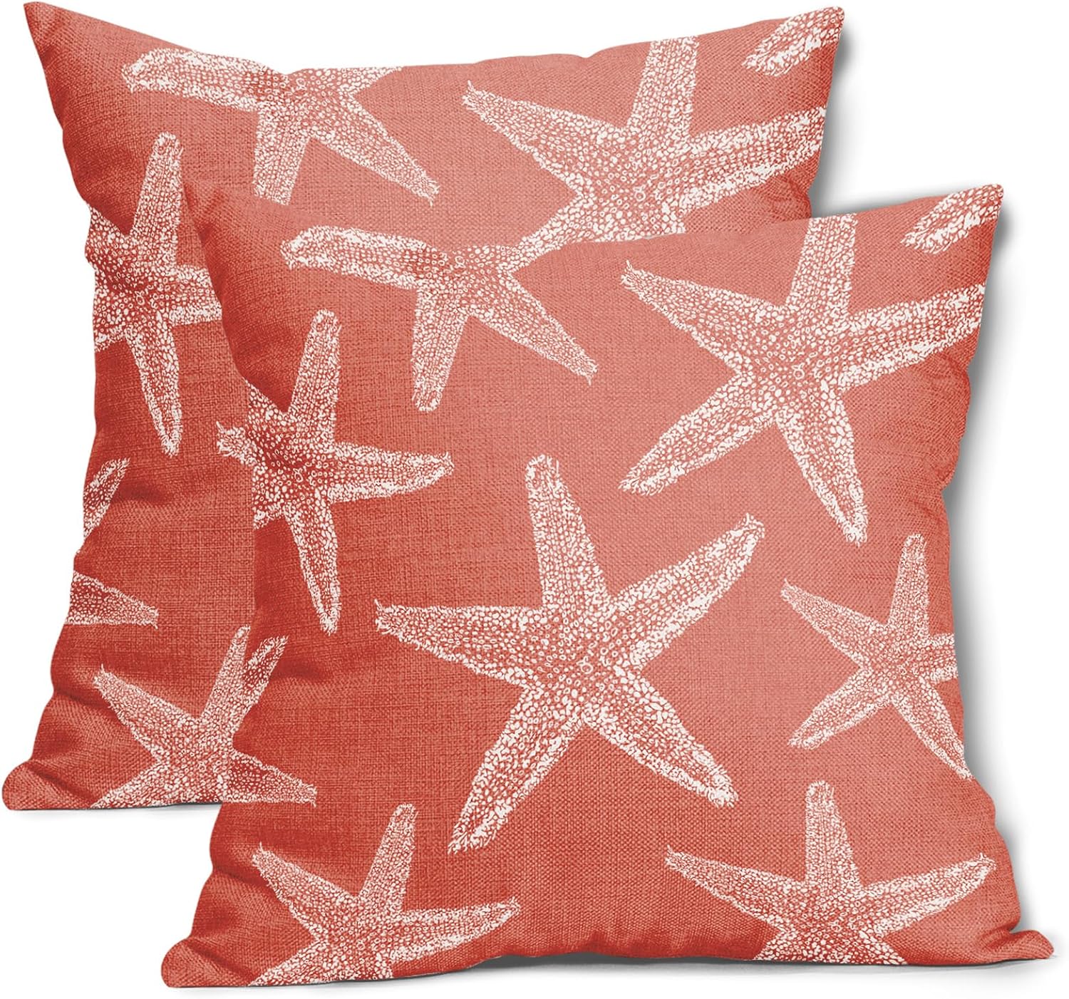 Kawani Beach Coral Starfish Pillow Covers 20X20 Inch Summer Nautical Coastal Ocean Decorative Pillow Cases Set of 2 Cotton Linen Throw Pillows Seasonal Home Decor for Sofa Couch Cushion Outdoor Coral Starfish 20x20 Inches