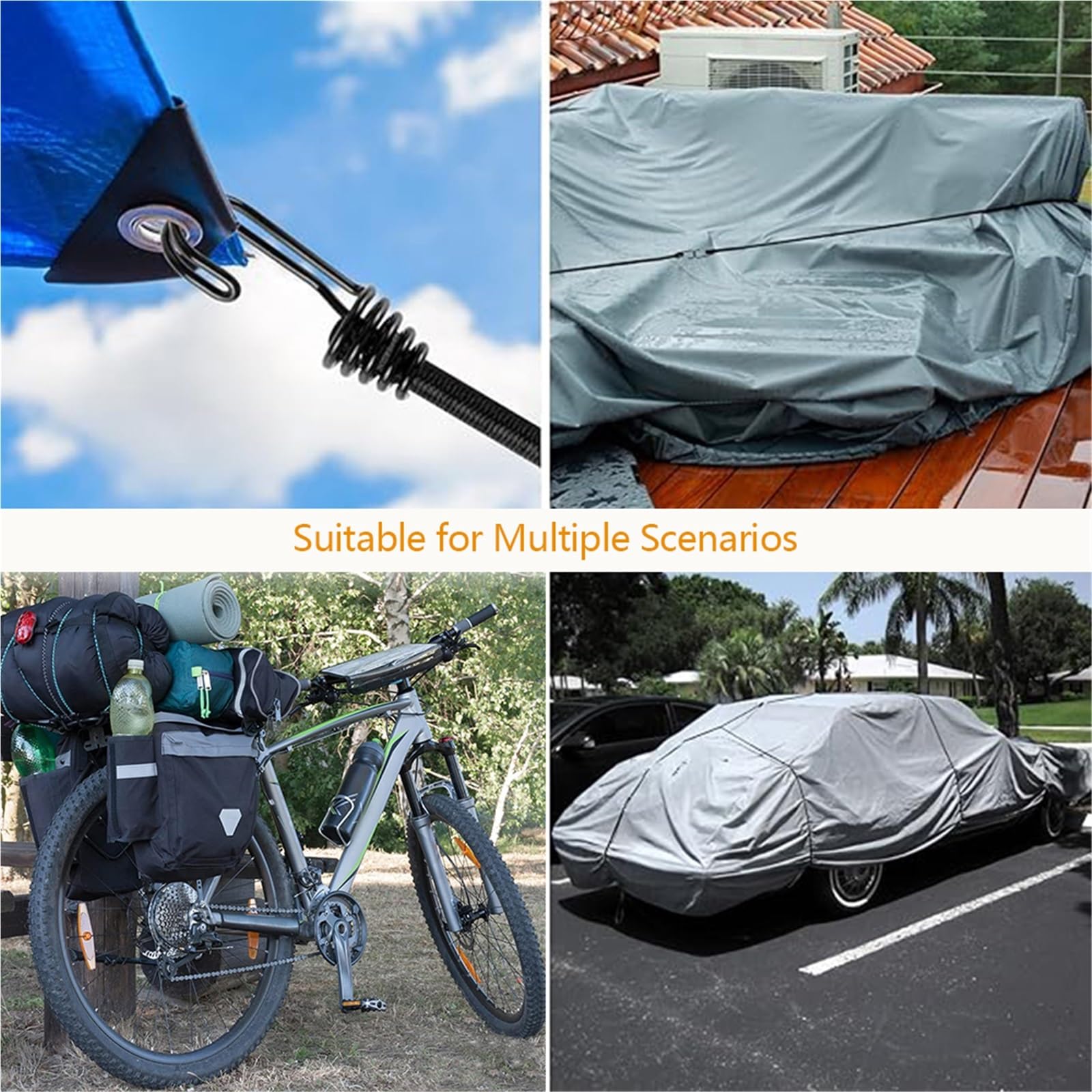 Pulpos Elasticos con Gancho Cordón elástico de látex | 2/6/8 Uds correas de equipaje de cuerda atada amarres for bicicletas Camping(8Pcs)