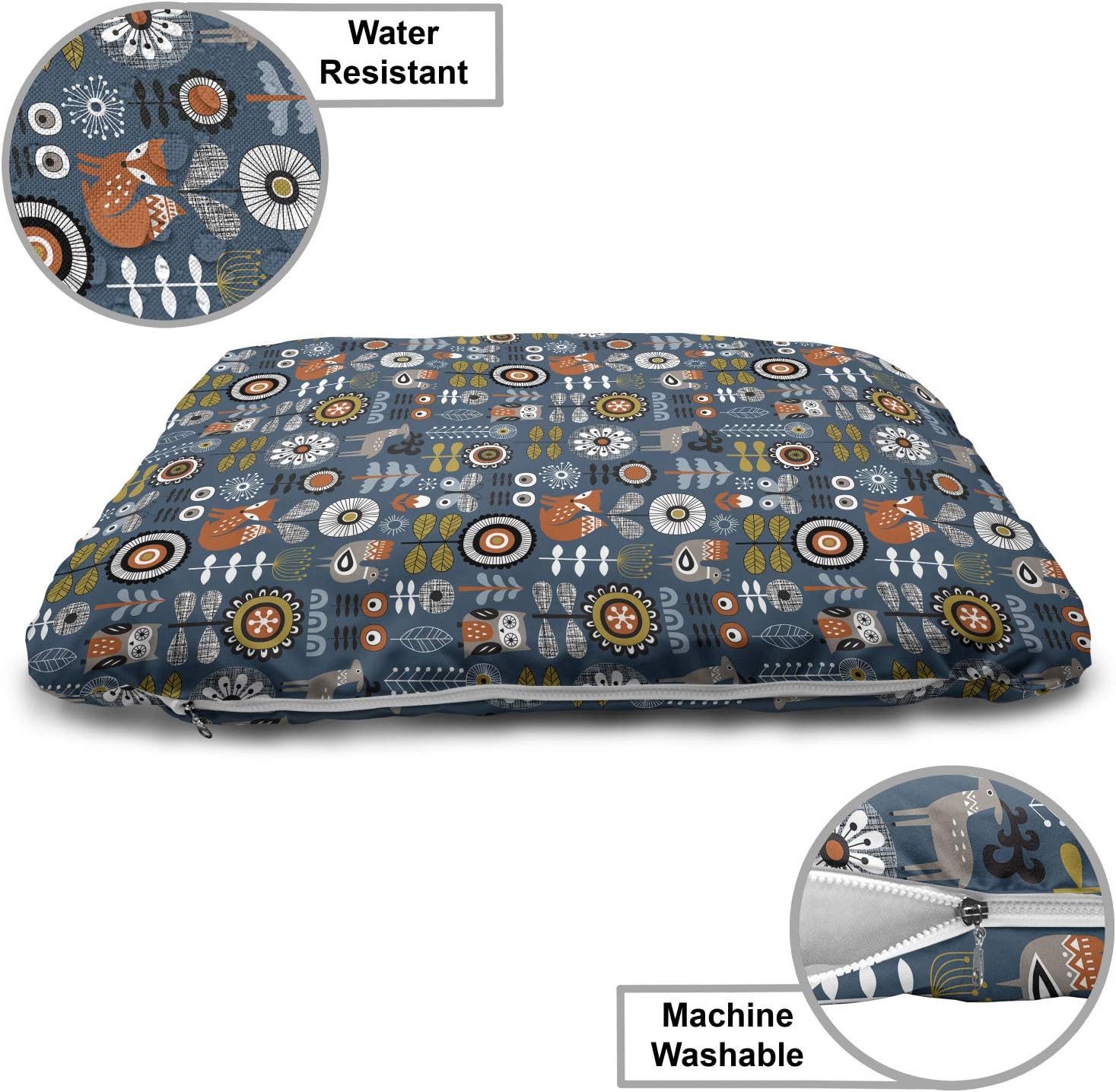 review Lunarable Scandinavian Pet Bed, Various Shapes and Woodland Animal Motifs Traditional, Chew Resistant Pad for Dogs and Cats Cushion with Removable Cover, 24