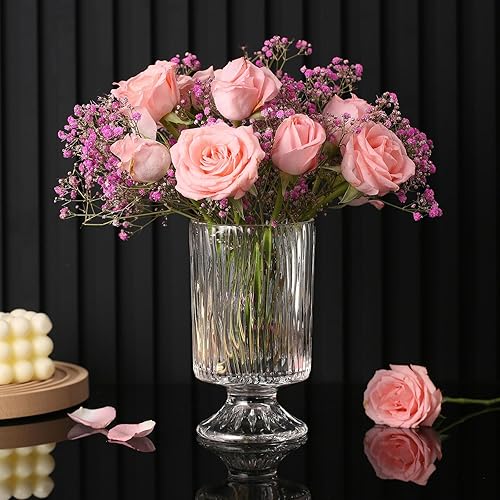 Miniatura 3 de Jarrón de cristal, florero de base grande en relieve, florero decorativo para el hogar, oficina, boda, fiesta, celebrar. Jarrón hidropónico verde