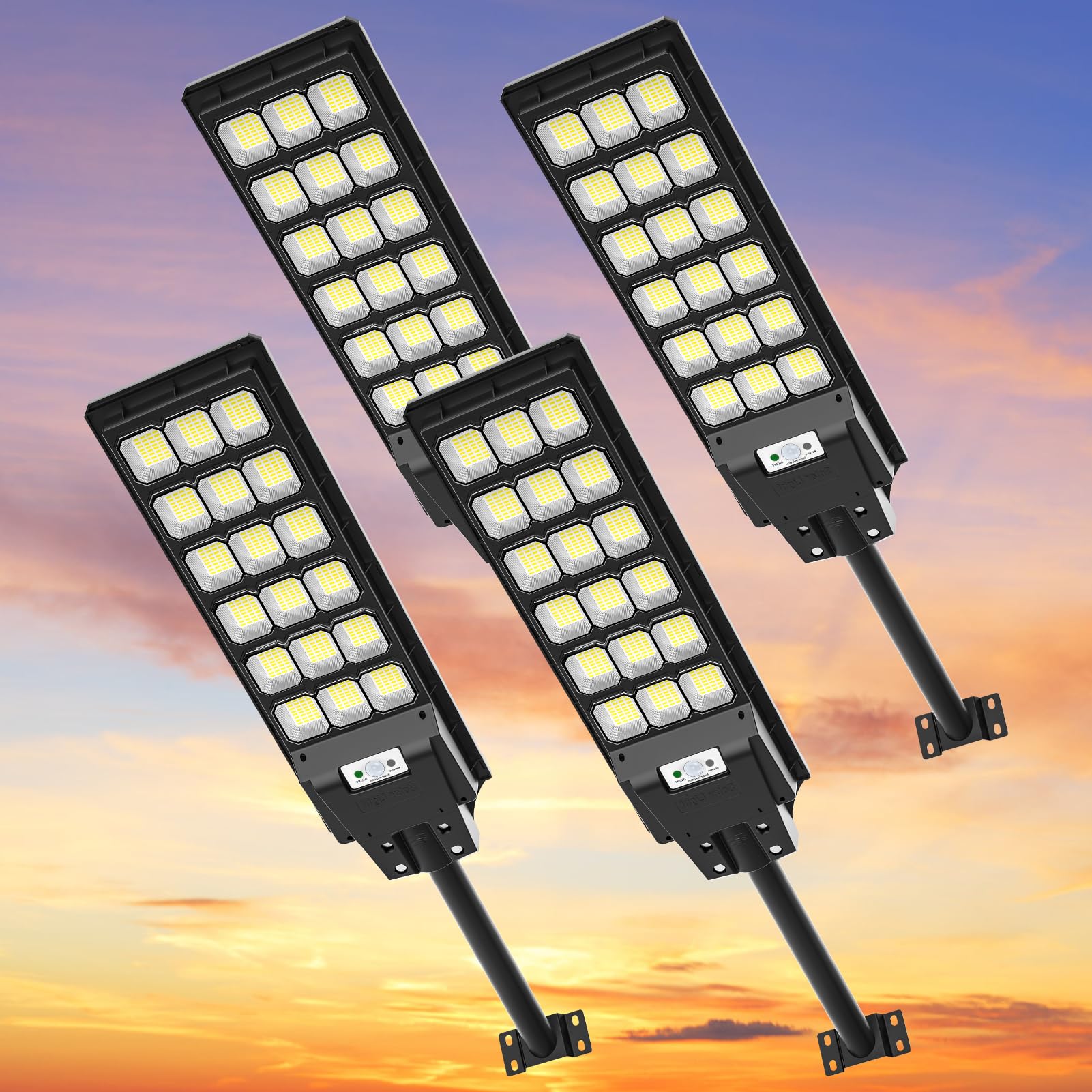 Viugreum 4 Packs Farolas Solares Exterior 600W, Potente Con Control Remoto, IP65 Impermeable, 6500K Foco Solar Con Sensor de Movimiento, Luz de Seguridad Para Jardín y Patio