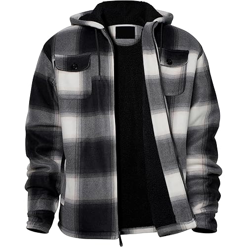 Winter Heavy Warm Sherpa Lined Fleece Plaid Flannel Jacket Men Plus Size S-5XL Big&Tall Mens Coat