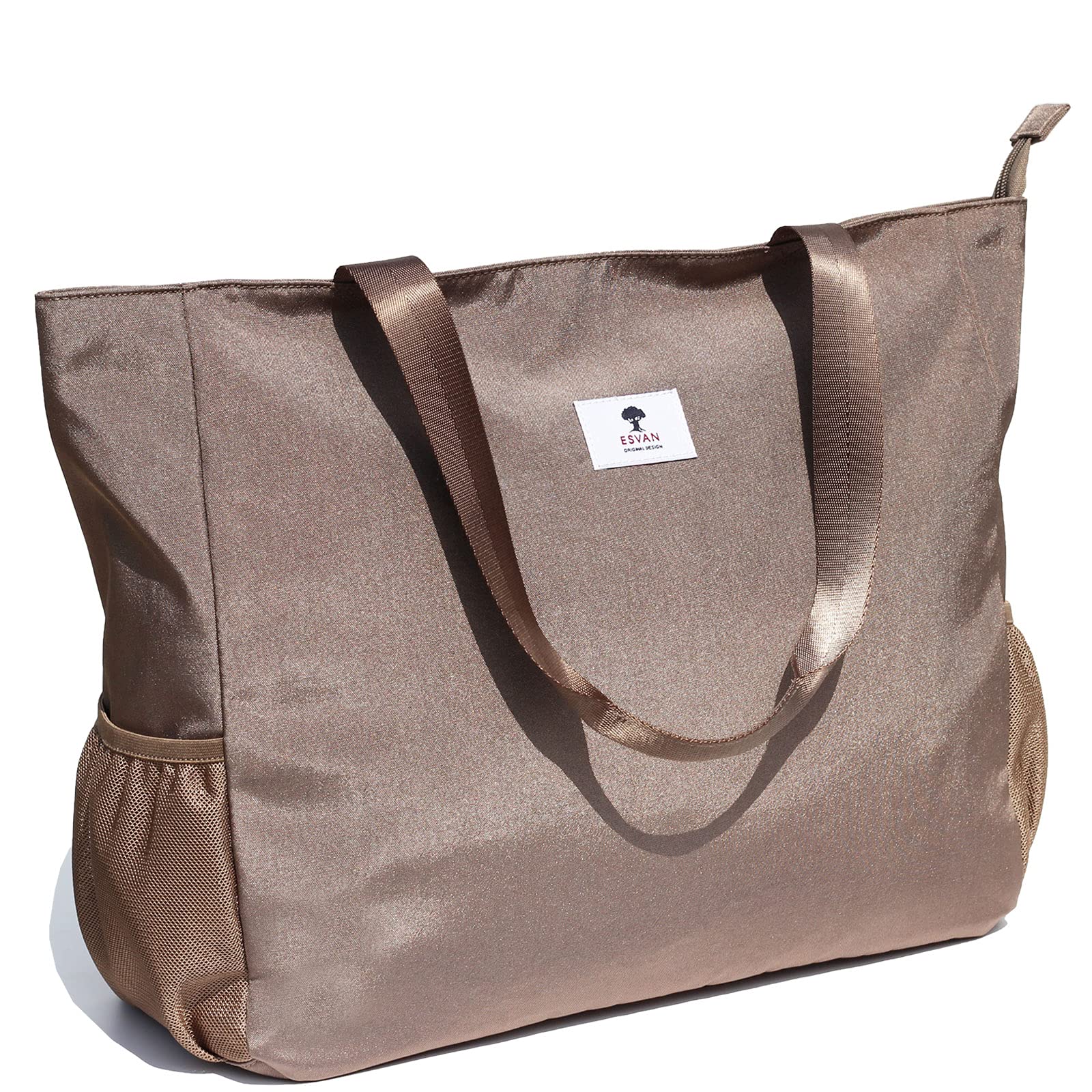 ESVAN LARGE BEACH BAG Water Resistant Lightweight 20 inch Women Oversize Tote Bag for Gym Beach Travel Pool Yoga Nurse, Golden Khaki, XL — image 1