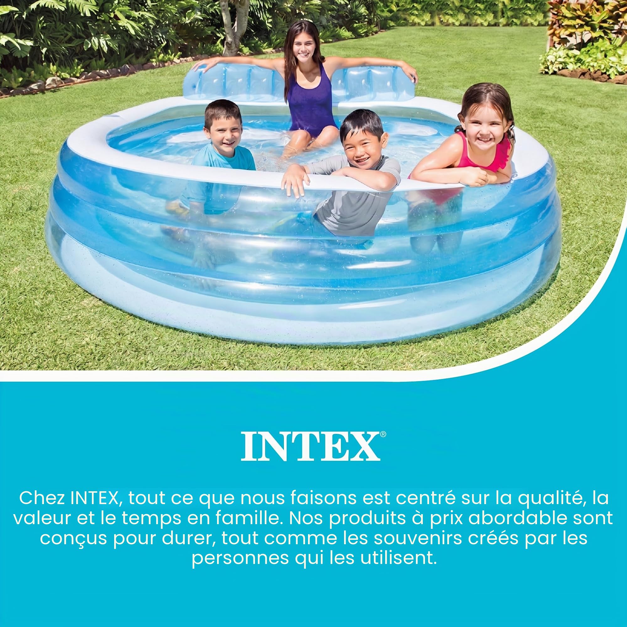 Intex 57190EP Swim Center Family Lounge Piscine Ronde Gonflable Bleu 90 x 86 x 31 cm