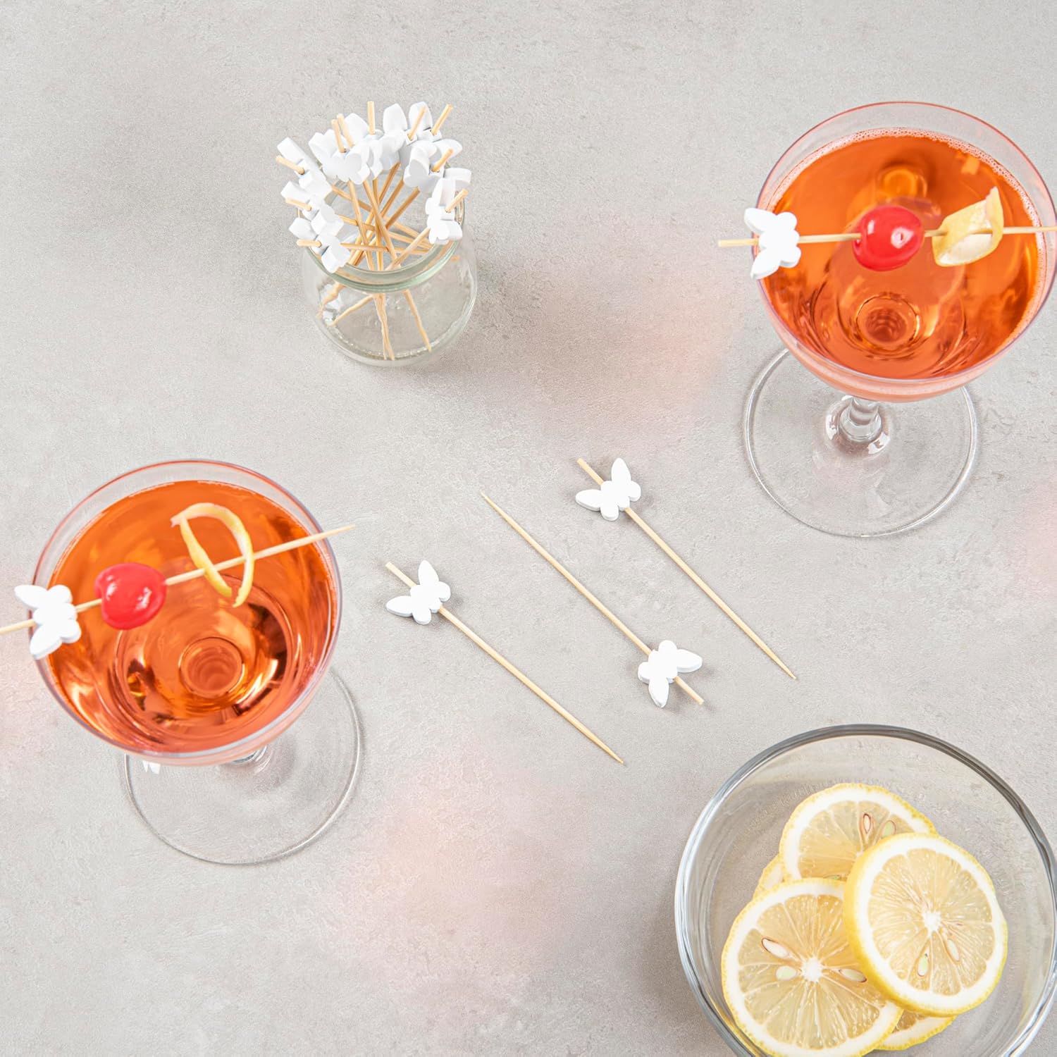Restaurantware 3.9 x 0.9 Inch Party Toothpicks 1000 Disposable Cocktail Skewers - Wooden Mini Butterfly Decoration Sharp Tips White Bamboo Decorative Cocktail Picks For Garnishes Or Appetizers