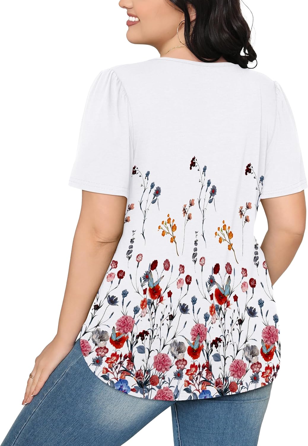 OFEEFAN Womens T Shirts Short Sleeve Pleated Dressy Casual Scooped Neck Summer Tops Blouses - Image 5