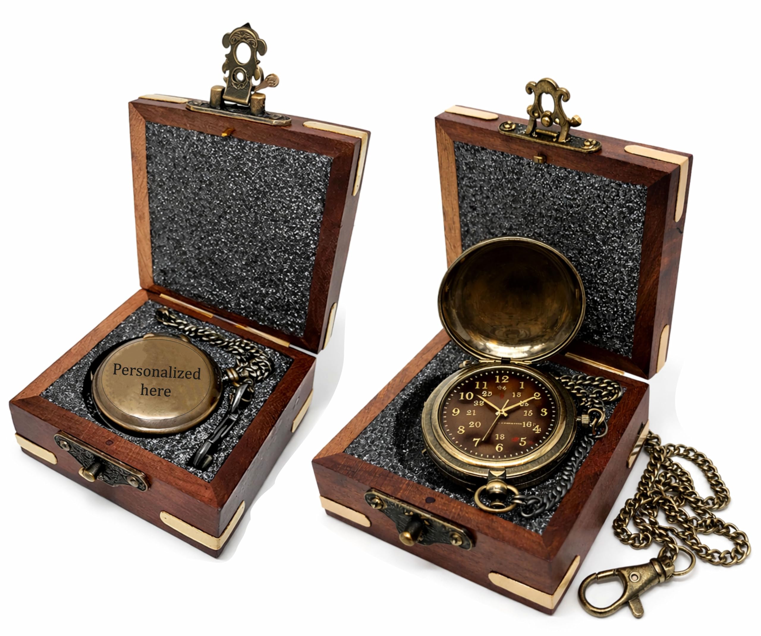 Personalized Push Button Analog Pocket Watch Couple Anniversary Gift Husband Girlfriend Any Occation with Wood Box, band_color- Silver , dial_color - Silver