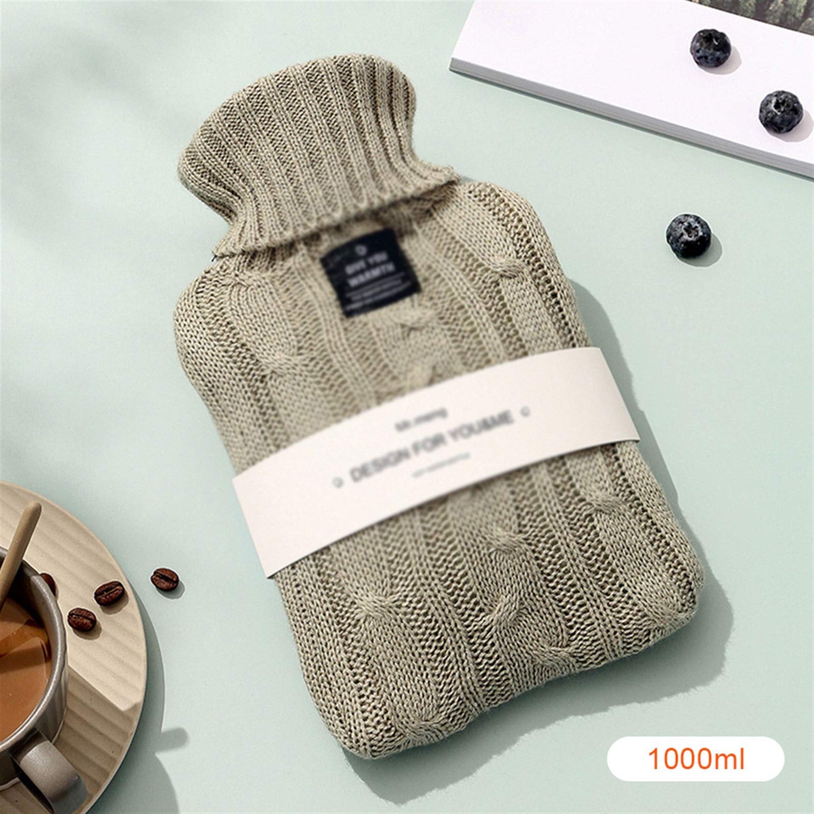 Hot Water Bottle 1000ml/2000ml Large Capacity Hot Water Bottle Quality Hot Water Bottles With Knitted Cover Winter Warm Heat Reusable Hand Warmer for Hot and Cold Therapy (Color : B)
