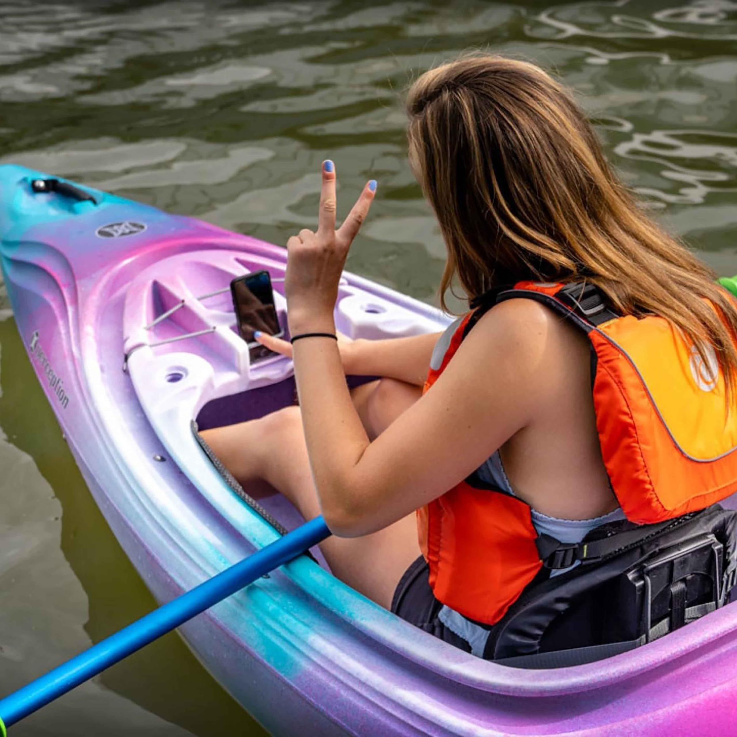 Perception Joyride 12 - Sit Inside Kayak - Selfie Slot and Cup Holder - Adjustable Padded Seat - Sealed Rear Storage - 12.2 ft - Mystic