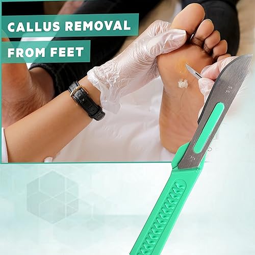 Miniatura 7 de Cuchillas de bisturí desechables #22 hechas de acero inoxidable templado, caja de 10 cuchillos de bisturí estériles con mango de plástico, bolsas