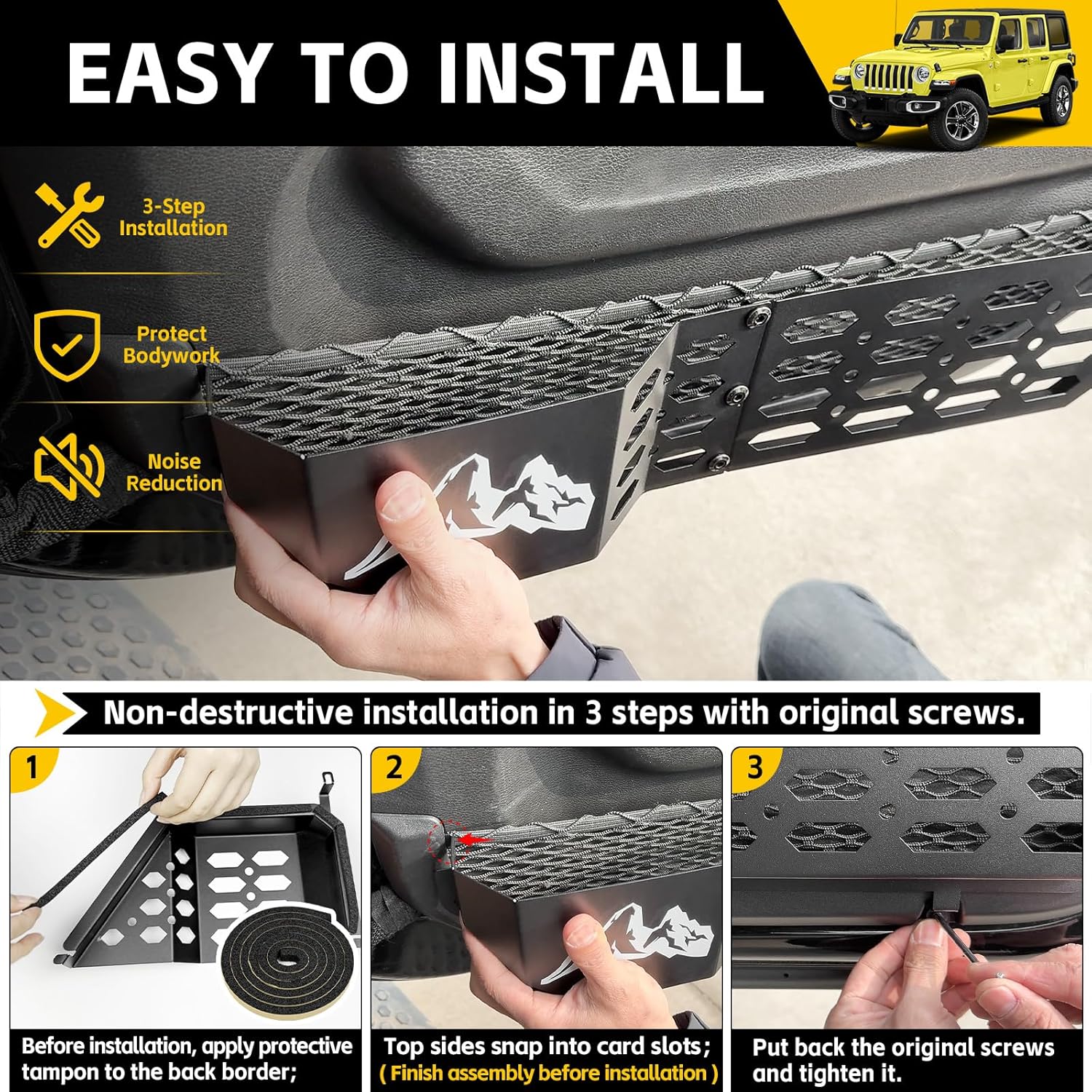 Metal Front Door Storage Box Pockets for 2018-2025 Jeep Wrangler JL JLU 4XE/2020-2025 Gladiator JT, Door Side Insert Molle Panels Organizer for JL JLU 4XE JT 2/4 Door Interior Accessories 2PCS