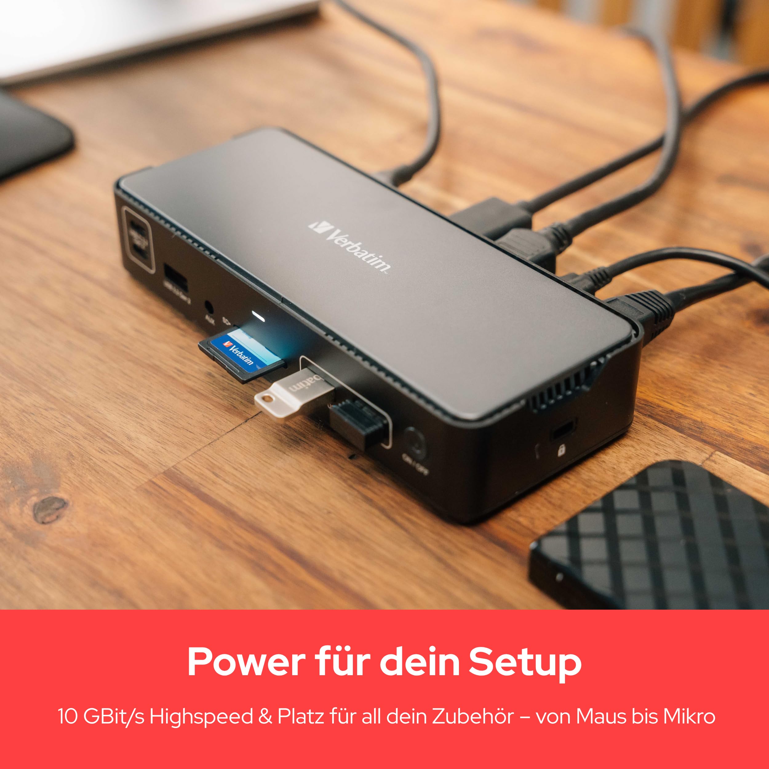 Verbatim USB-C Pro Docking Station, 15-in-1 Hub, Multiport Adapter zu HDMI 4K und 8K, USB-A und USB-C, PD 80 W, AUX, Card Reader, für Mac/Windows Laptop und Co