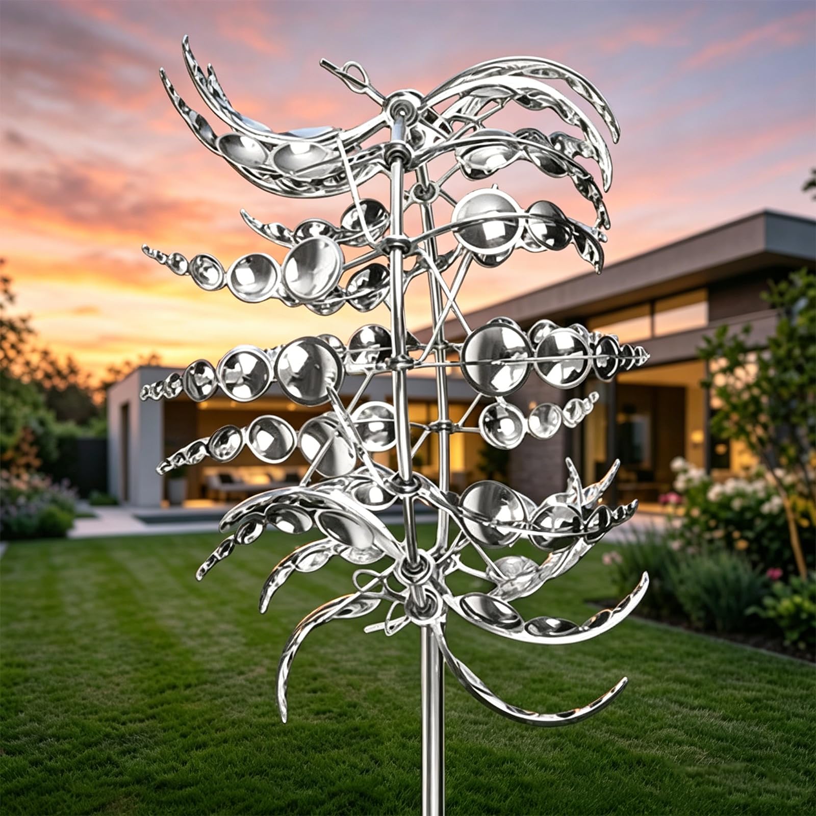Moulin à Vent Jardin extérieur, Moulin à Vent métallique Unique en 3D, Sculpture éolienne avec Double Rotor capteur de Vent résistante aux intempéries, pour Le Jardin, la terrasse ou la pelouse (A)