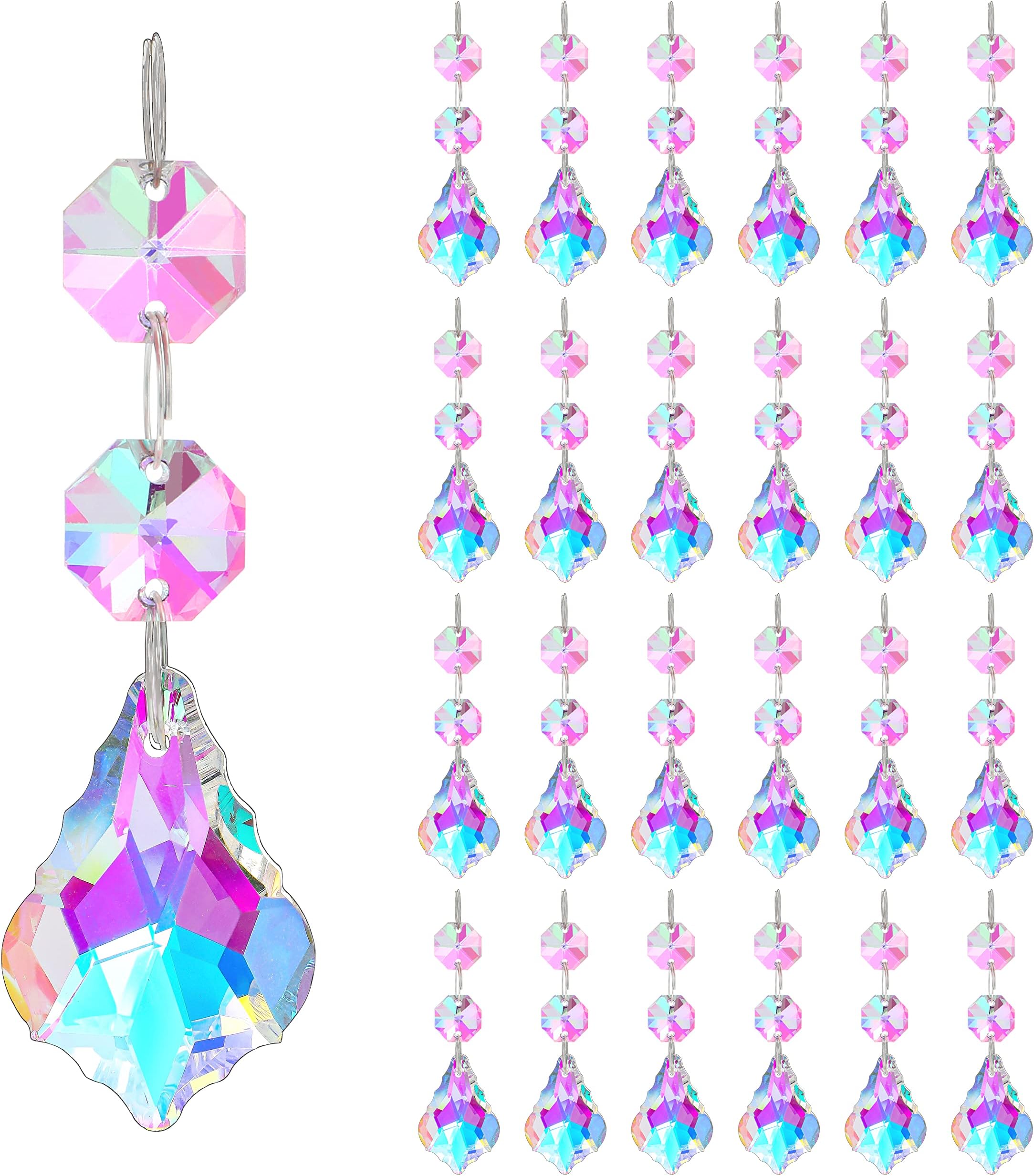kanpura 25pcs Crystal Chandelier Maple Leaf Prism Pendant Parts, 38mm Hanging Crystals Beads for Chandelier Wedding Decoration(AB)