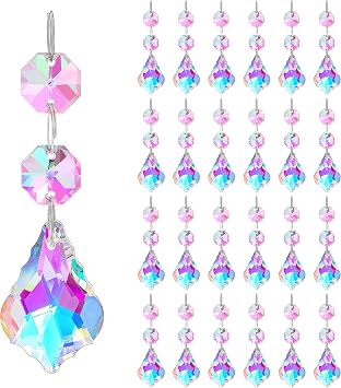 KANPURA 25pcs 38mm Suncatcher with Crystals Horse Eyes Chandelier Prism Replacement Pendant,Hanging Crystals Glass Octagon Beads for Window Christmas Tree Home DecorAB