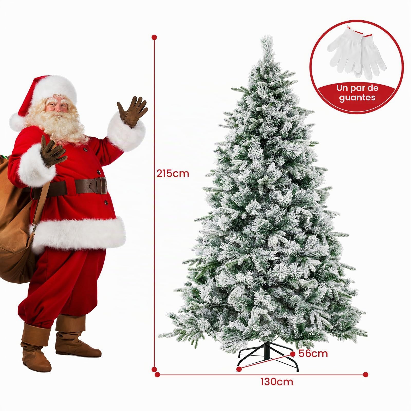 LIFEZEAL Árbol de Navidad Nevado de 215 cm con Luces LED Incorporadas, Árbol Artificial con 1096 Ramas Muy Frondosas, Nieve, Pop Up, Se Abre Solo, Ignífugo, Decoraciones, Interior, Exterior