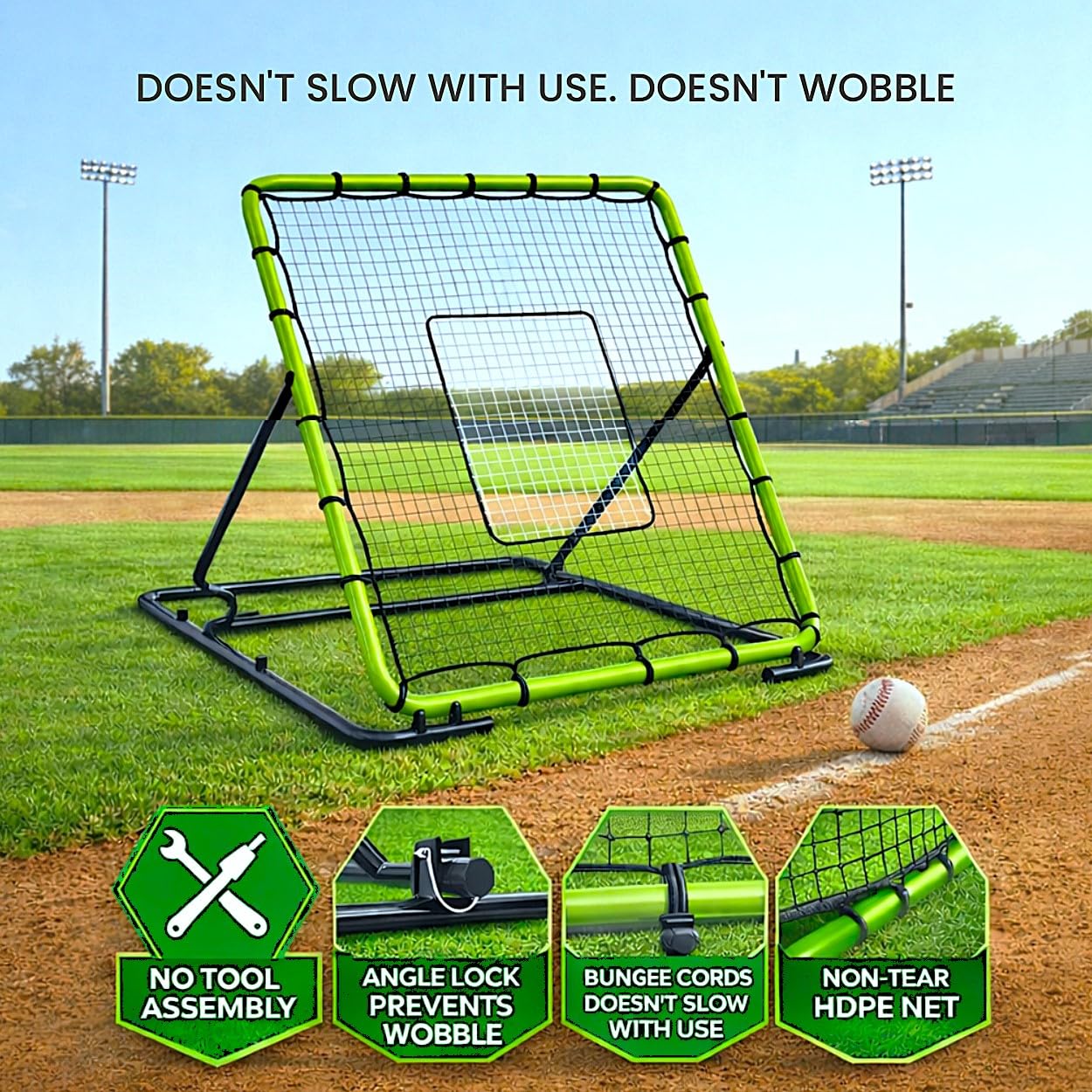 Baseball-Rebounder-Netz, 1,2 x 1,4 m, Pitchback-Trainer, Rückprallnetz für Baseball und Softball, Rebound-Solo-Übung mit 3 Ballrücklaufwinkeln