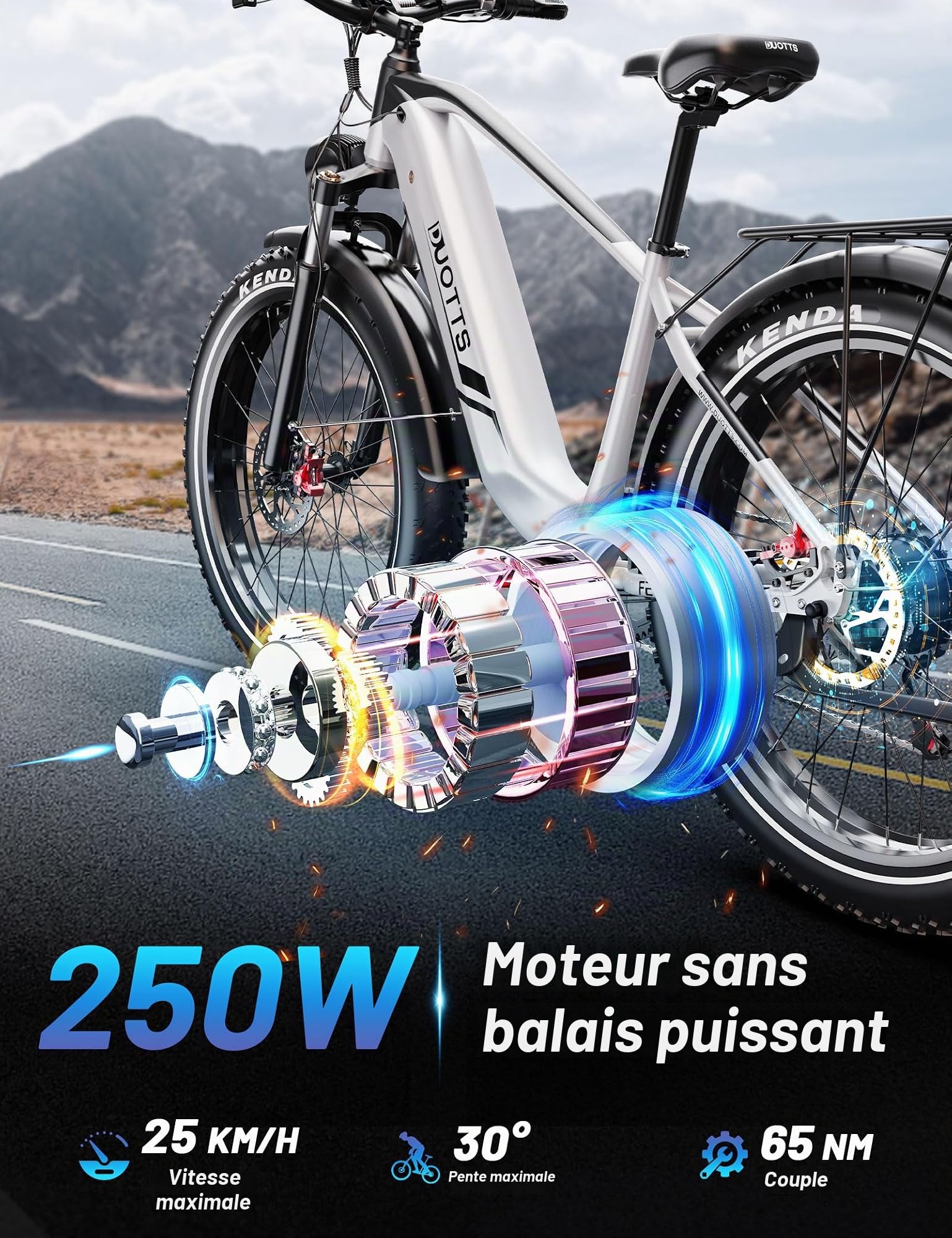 F26 Lite Vélo Électrique Adulte, 26 x 4,0 Pouces Fat VTT Électrique, Ebike 250W Batterie 48V 18Ah Autonomie Jusqu'à 140 Km, Double Frein Hydraulique, 7 Vitesses & Suspension Double