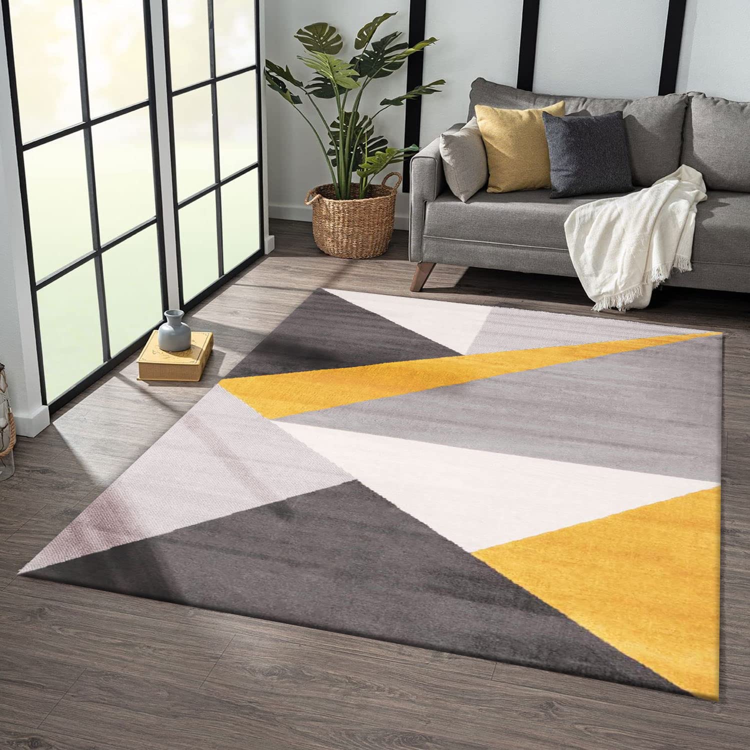 VIMODA Teppich Wohnzimmer Schlafzimmer Flur Teppich Geometrisches Muster Gelb, Maße:200x280 cm
