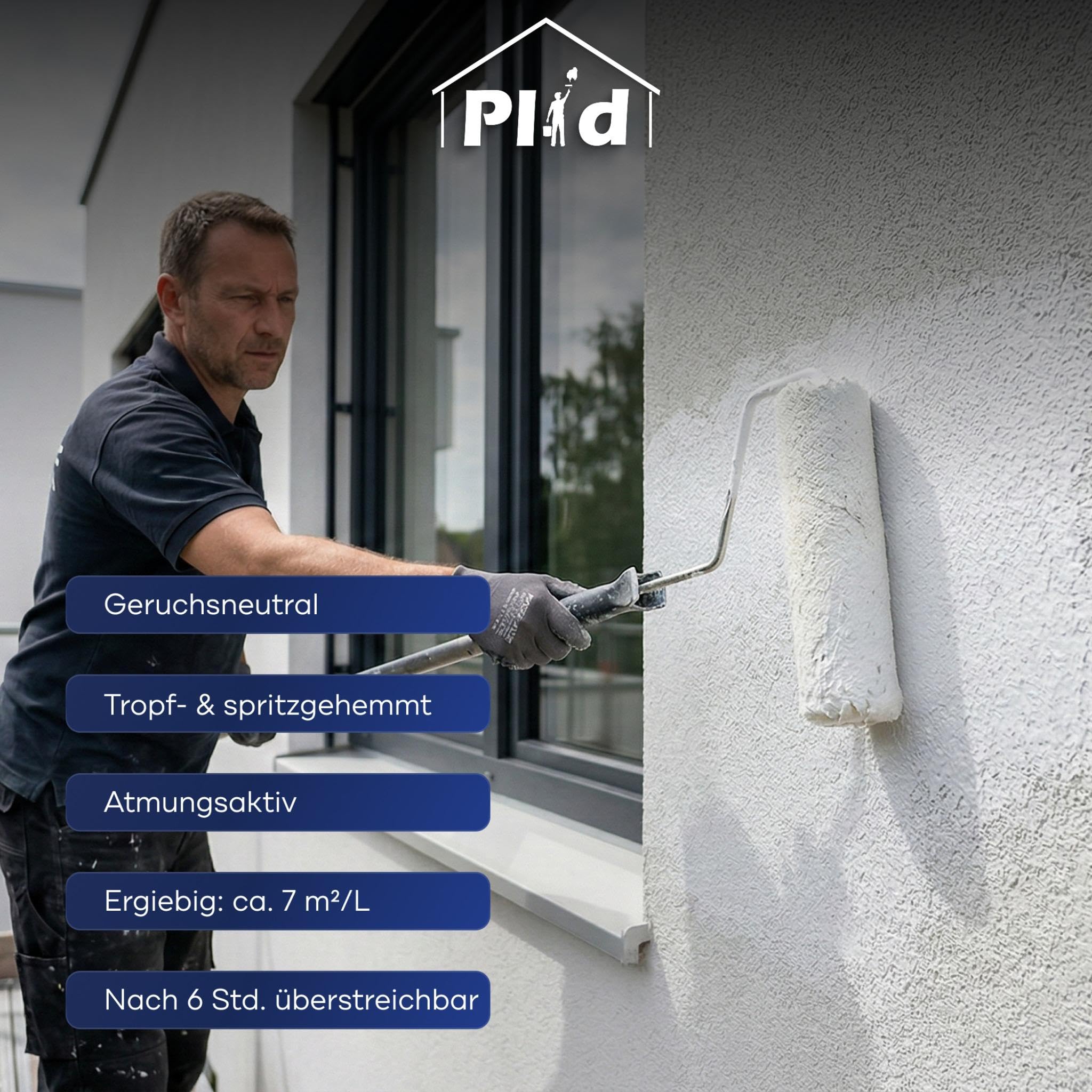 Plid® Silikon Fassadenfarbe Weiss matt 5L - Aussenfarbe wetterfest für Beton, Mauerwerk