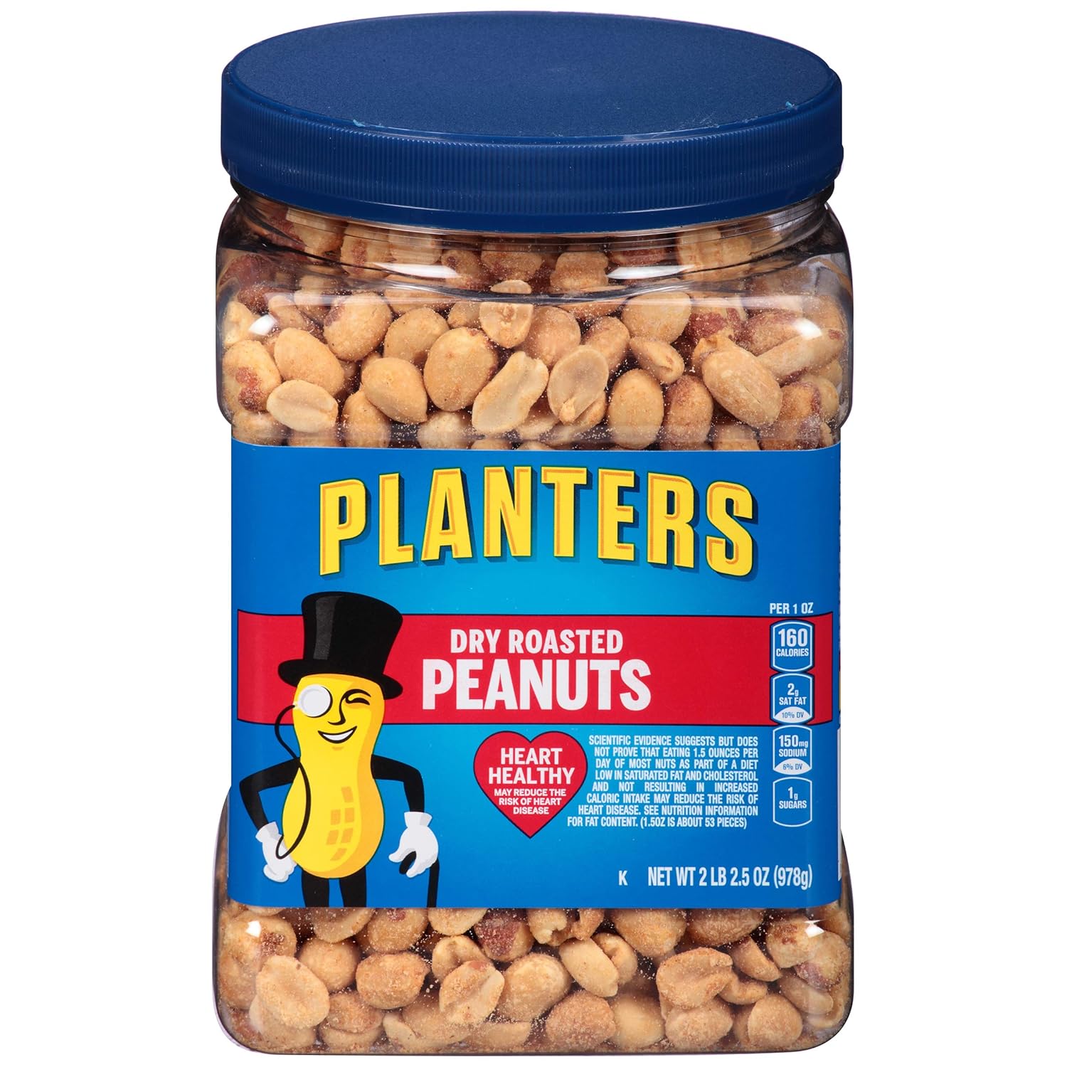 PLANTERS Dry Roasted Peanuts, 34.5 oz. Resealable Plastic Jar Peanuts with Sea