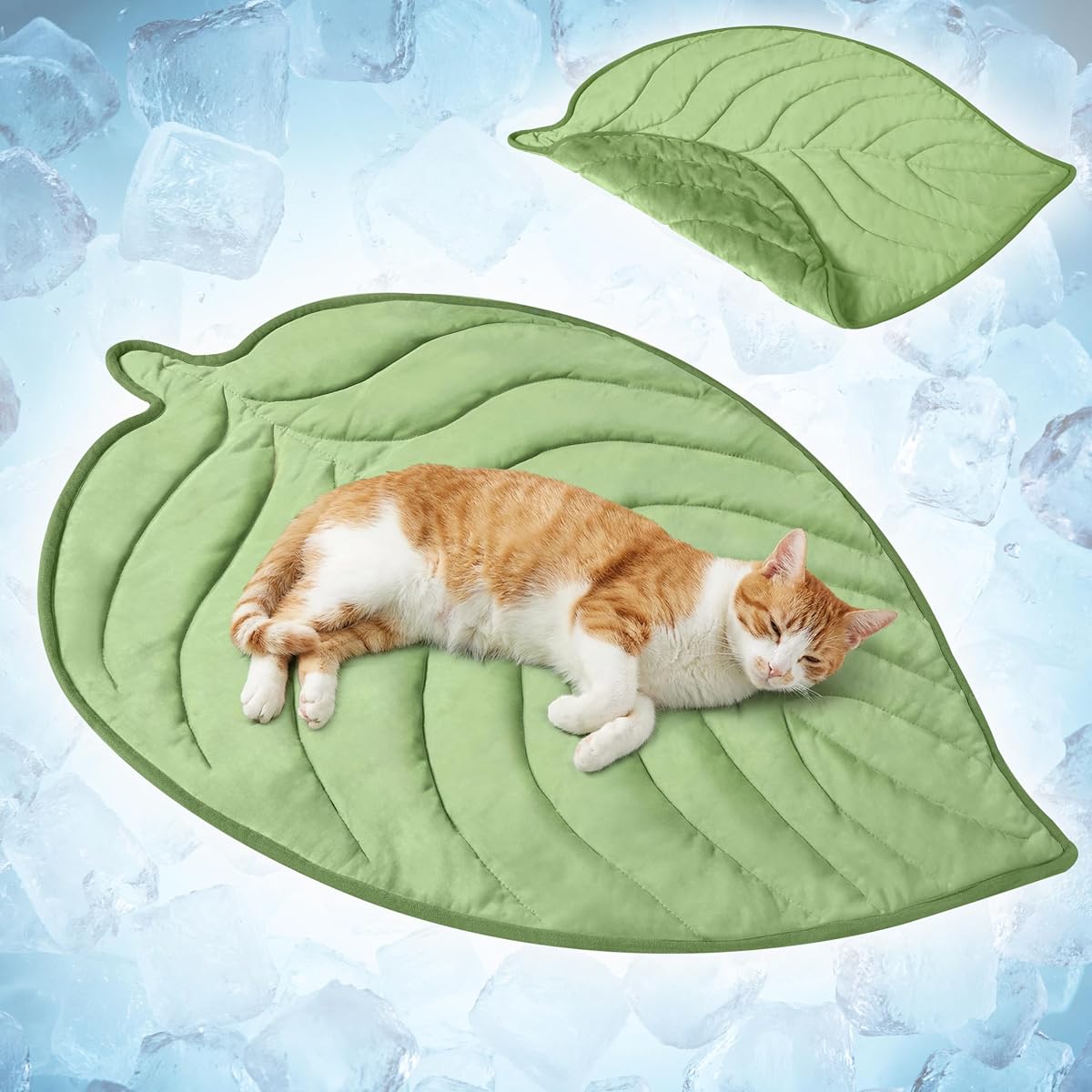 PetAmi Dog Cooling Mat, Leaf Shape, Pet Pad with Cooling Nylon & Soft Fleece, Q-Max > 0.4 Reversible All Season Blanket for Dogs & Cats, Small 32x39 in, Sage Green