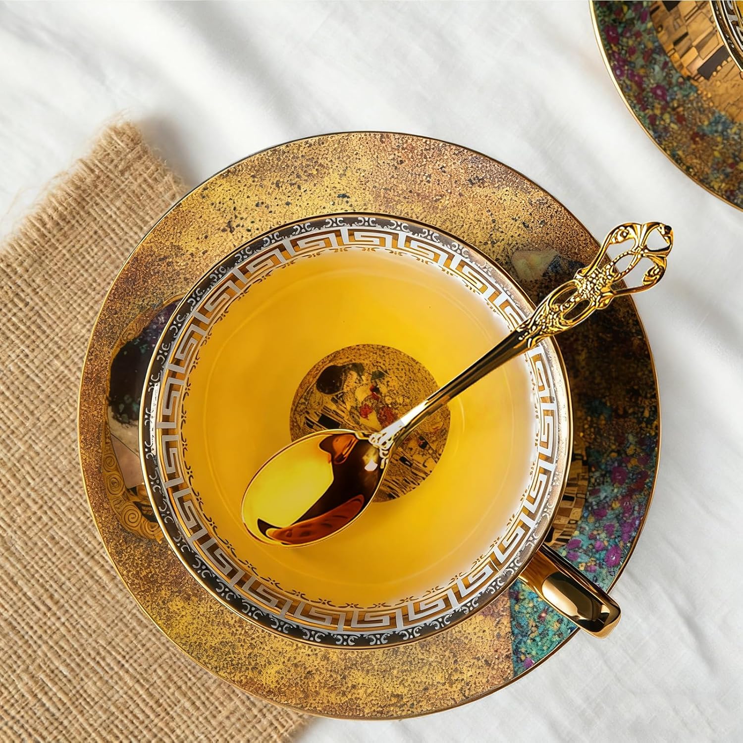 Ebrima Bone China Cup & Saucer Set, European Tea Cup Set with Spoon, Vintage Ceramic Coffee Cups for Home, Kitchen, Wedding, Christmas Gift - Image 2