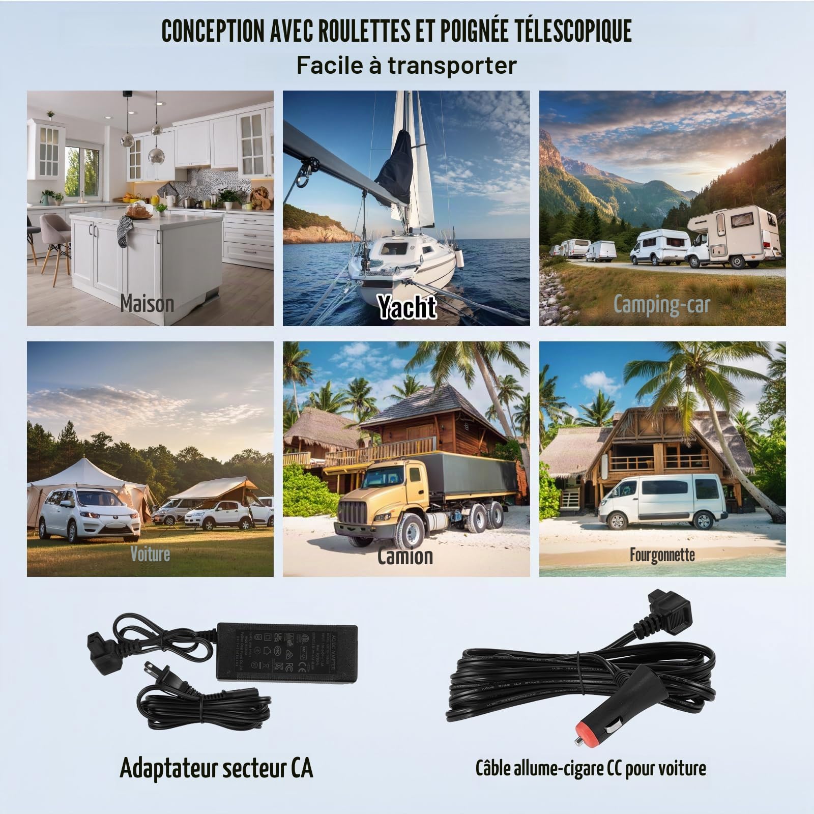 VEVOR Réfrigérateur Portable 58 L, Mini Frigo de Voiture su Roulettes 12 V, Glacière à Double Zone Température Réglable -20 °C à 20 °C, Congélateur à Compression pour Maison Camion Bateau Camping