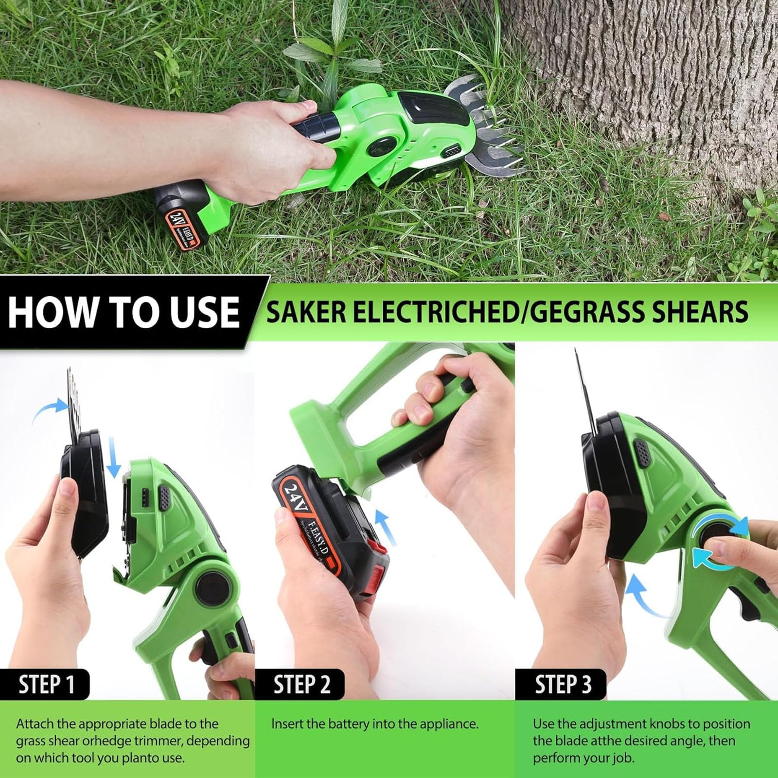 Tagliasiepi e cesoia per erba a batteria da 21 V per attrezzi da giardino, con batteria da 1500 mAh per la manutenzione del giardino, la rifinitura del prato e la potatura.