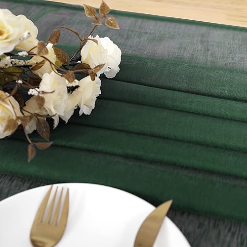 Miniatura 3 de MUMFAS Camino de mesa verde bosque cazador, camino de boda transparente de 10 pies, bandas verdes, 34 x 122 pulgadas, decoración de mesa romántica
