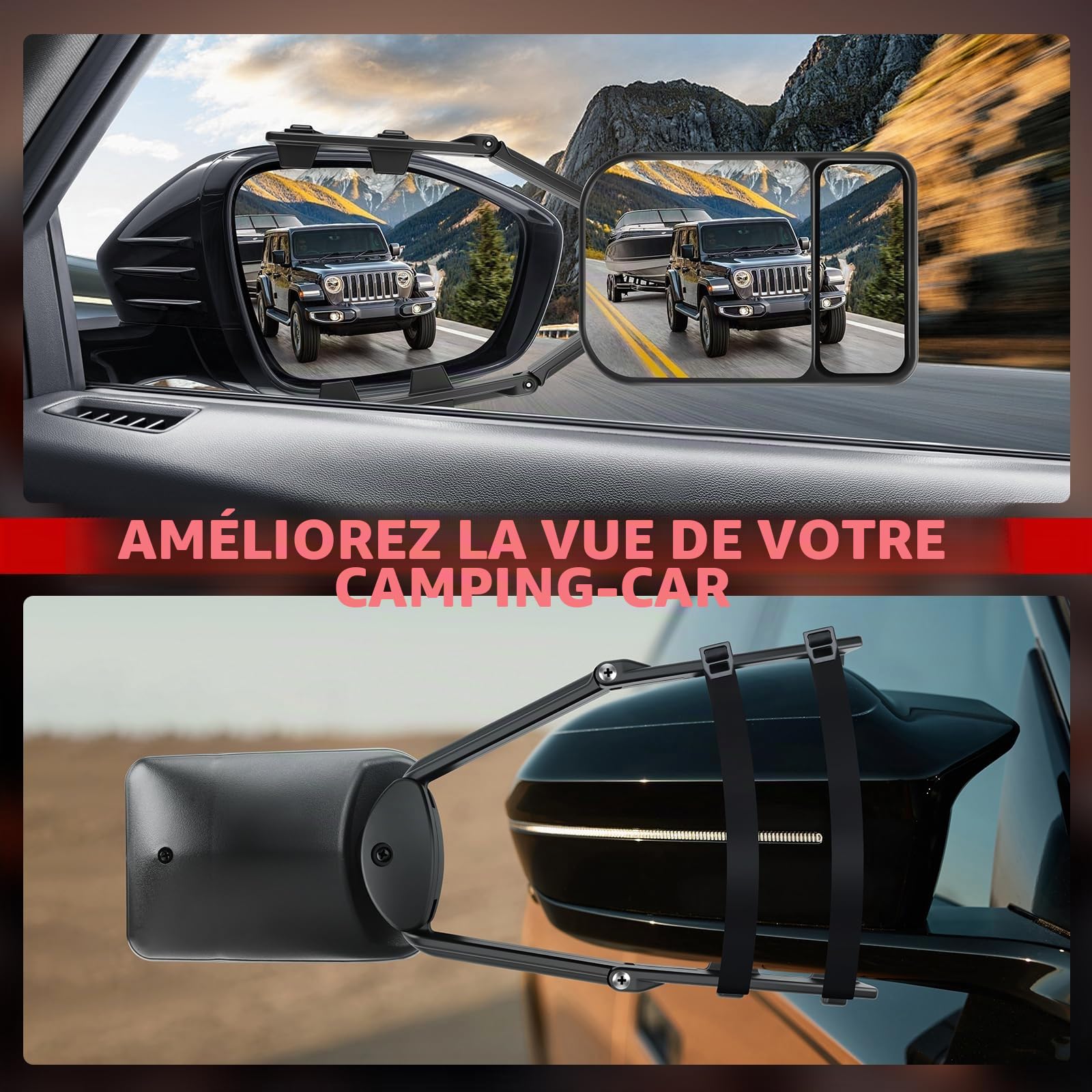 KAOLALI 2pcs Rétroviseur Caravane Voiture Rétroviseurs Extérieurs Camping-car Retroviseur Voiture, Universel Rétroviseur Extension Réglable pour Camping-Car, Caravane, RV