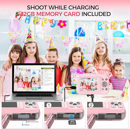 Miniatura 5 de Cámara digital, FHD 1080P 44MP cámara para niños para fotografía con tarjeta de 32 GB, cámara digital de punto de zoom 16X y disparar con luz de