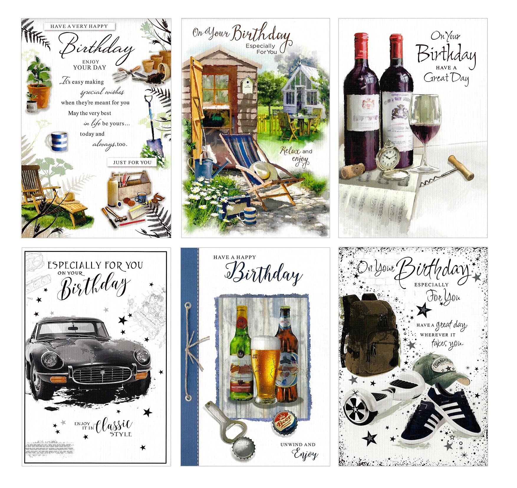 6 x Birthday Cards Multipack Card Pack Assorted Various Male Men - PK C