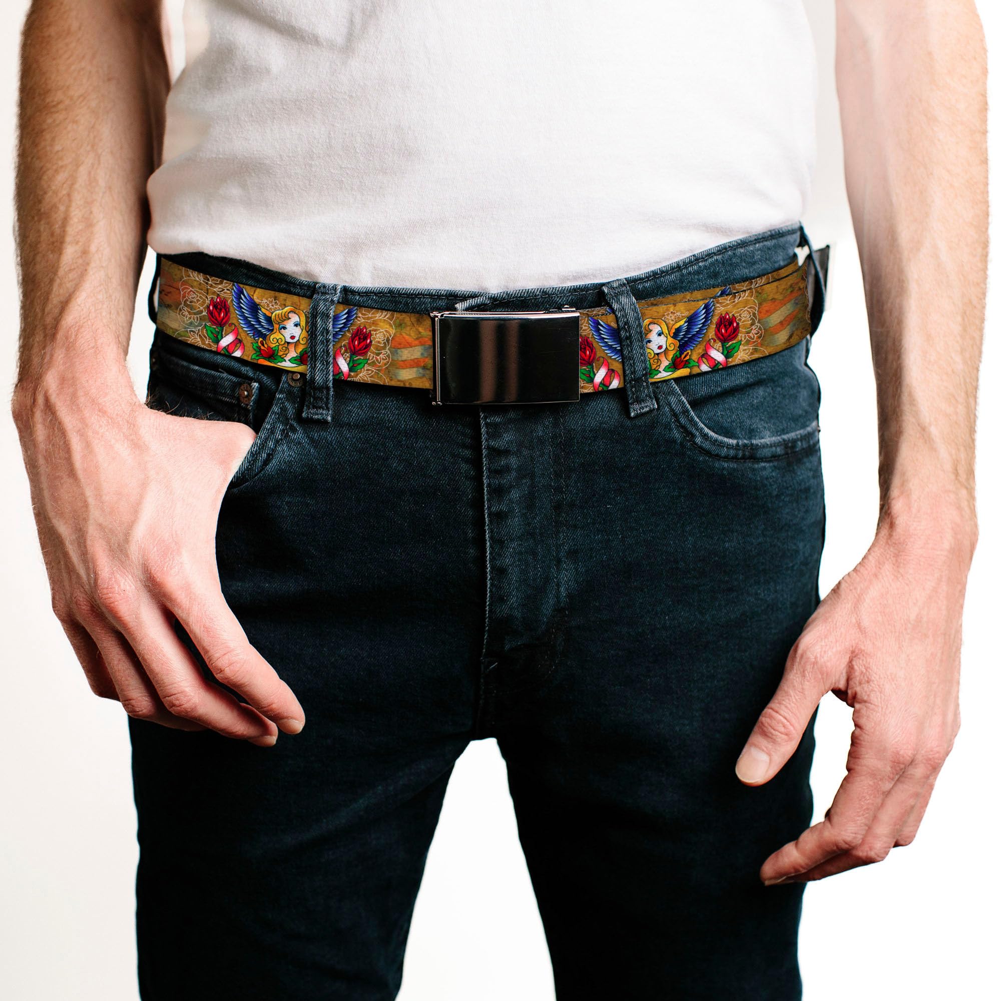 Buckle-Down Men's Web Belt Tattoo Johnny Blonde, Multicolor, 1.5