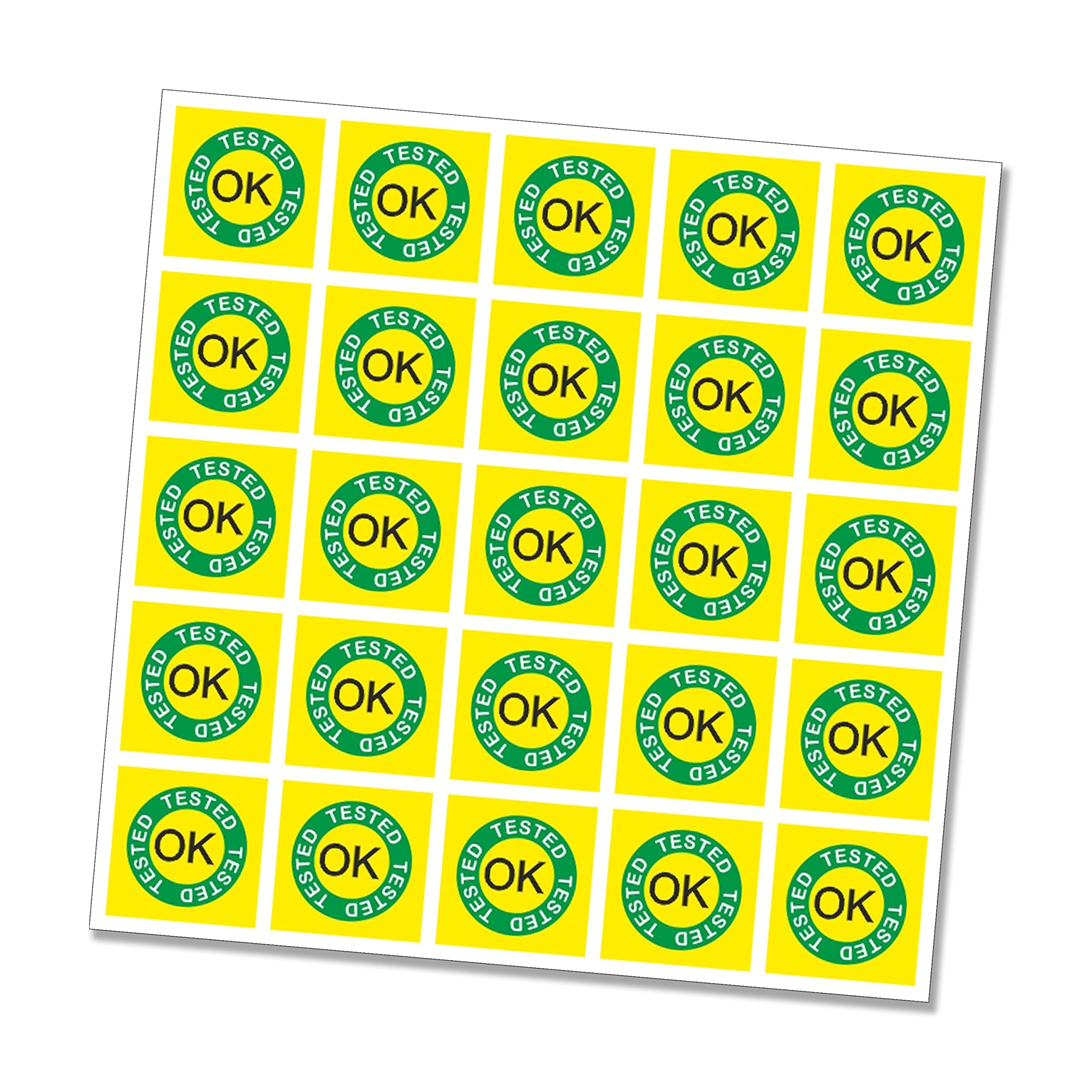 Suvigya OK Tested Stickers for Quality Check, Small Size 20x20 mm Paper Labels, Yellow, 325 Stickers